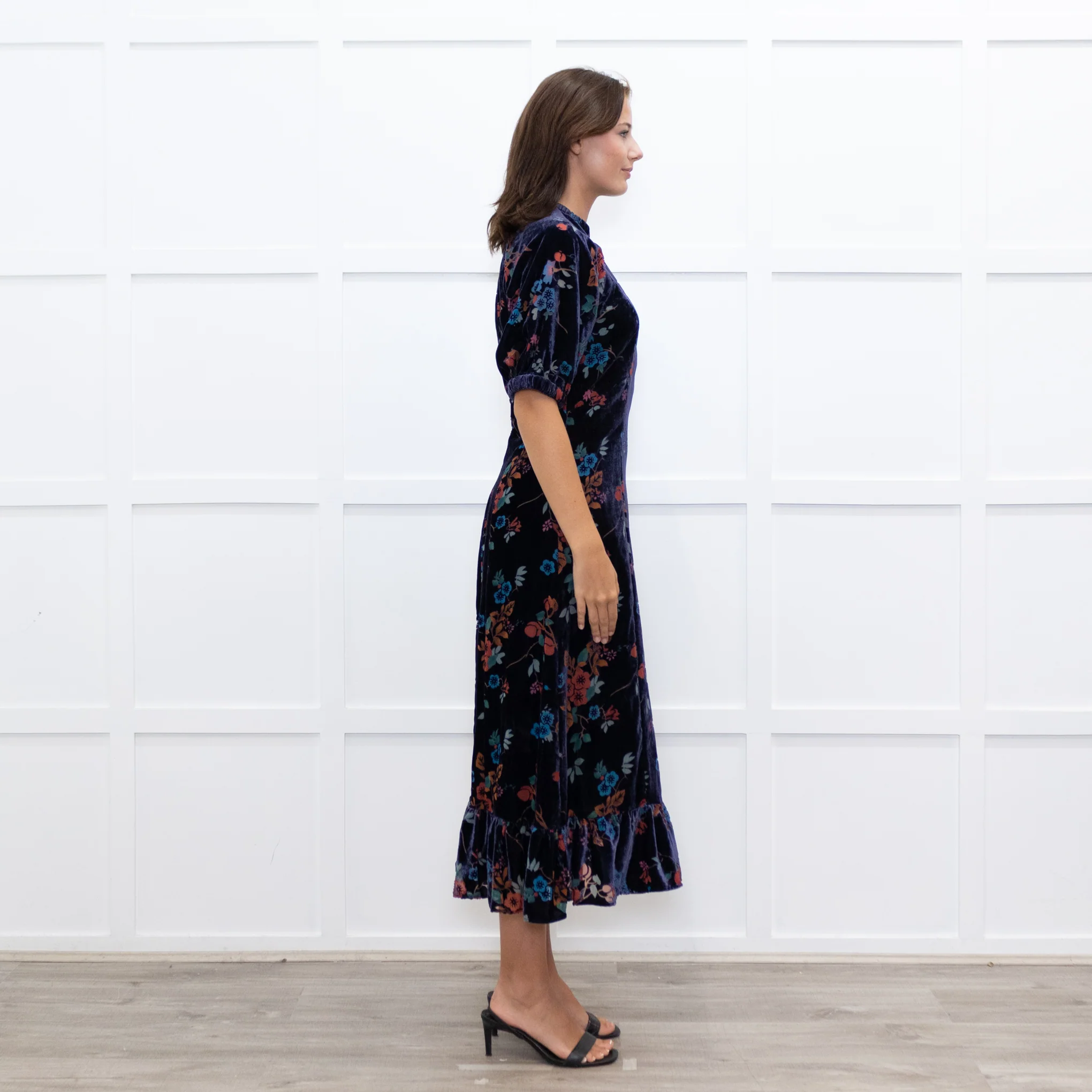 Sea New York Navy Rust Devore Puff Sleeve Midi Dress - Image 5