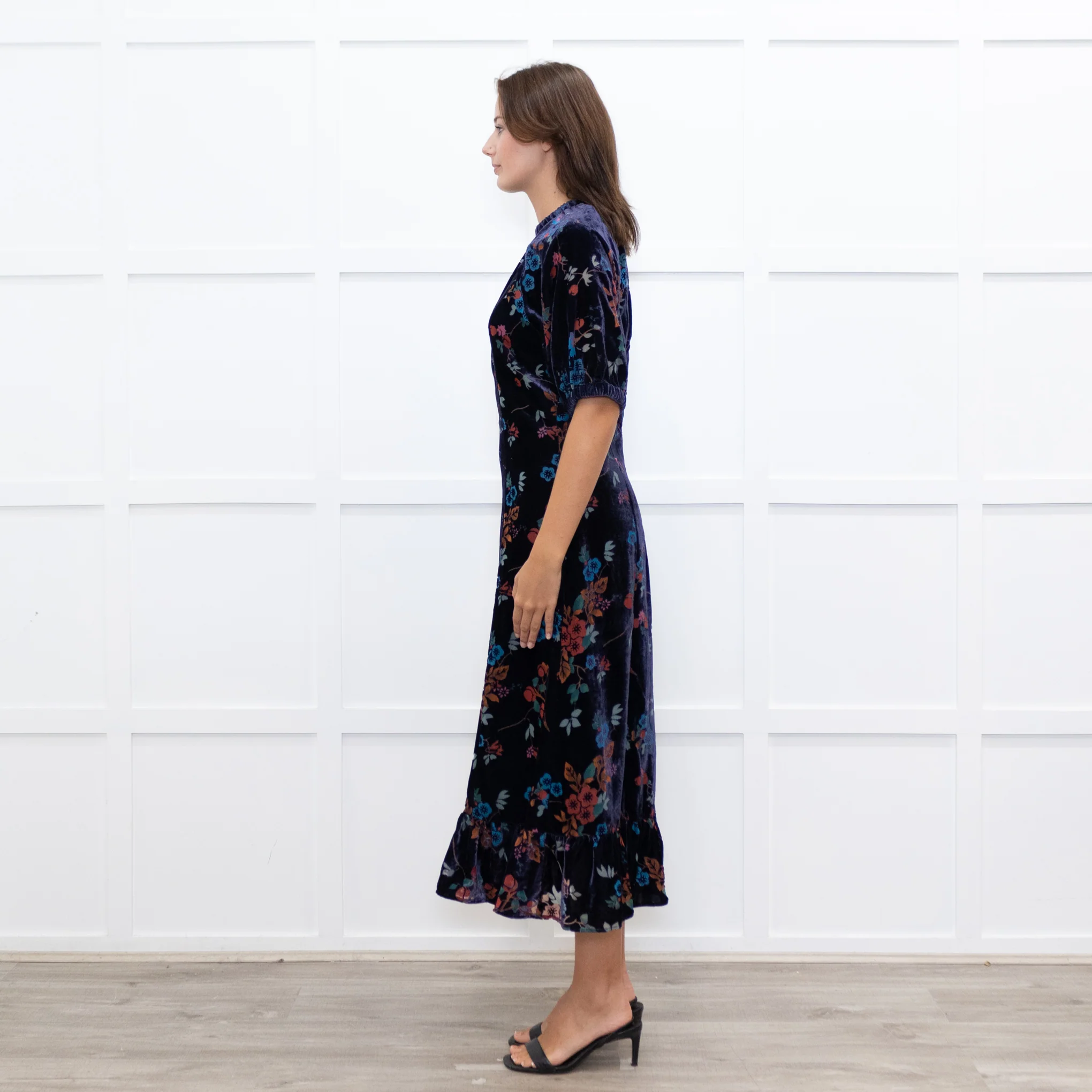 Sea New York Navy Rust Devore Puff Sleeve Midi Dress - Image 7