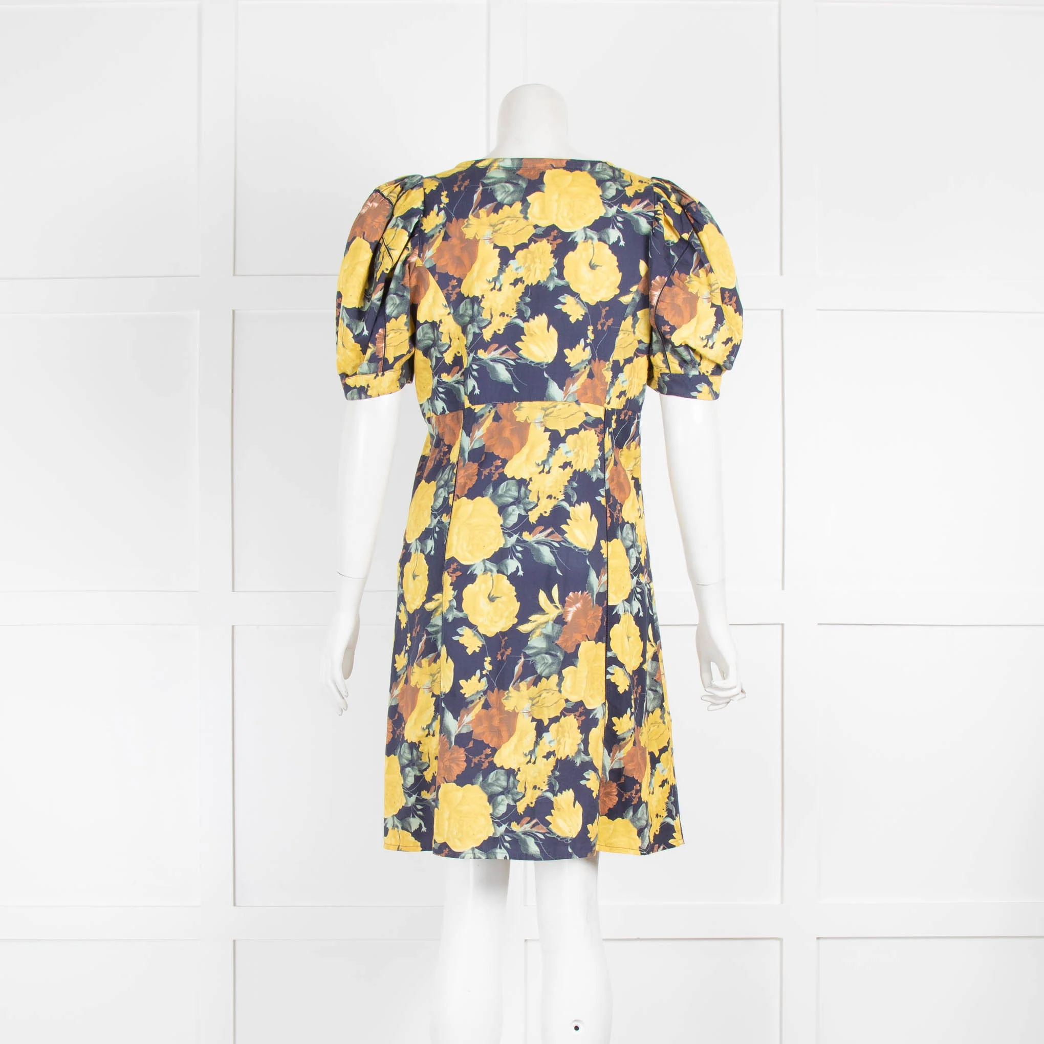 Sea New York Navy Yellow Floral V Neck Dress - Image 3