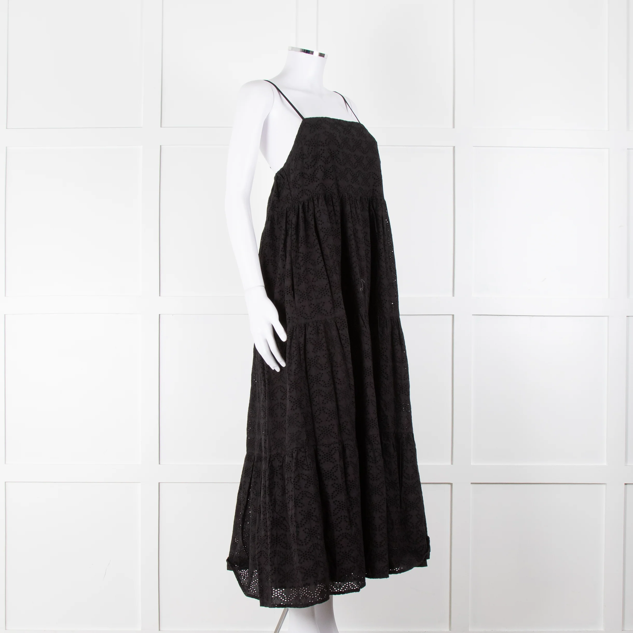 Seafolly Black Broderie Anglaise Tiered Strappy Midi Dress - Image 2