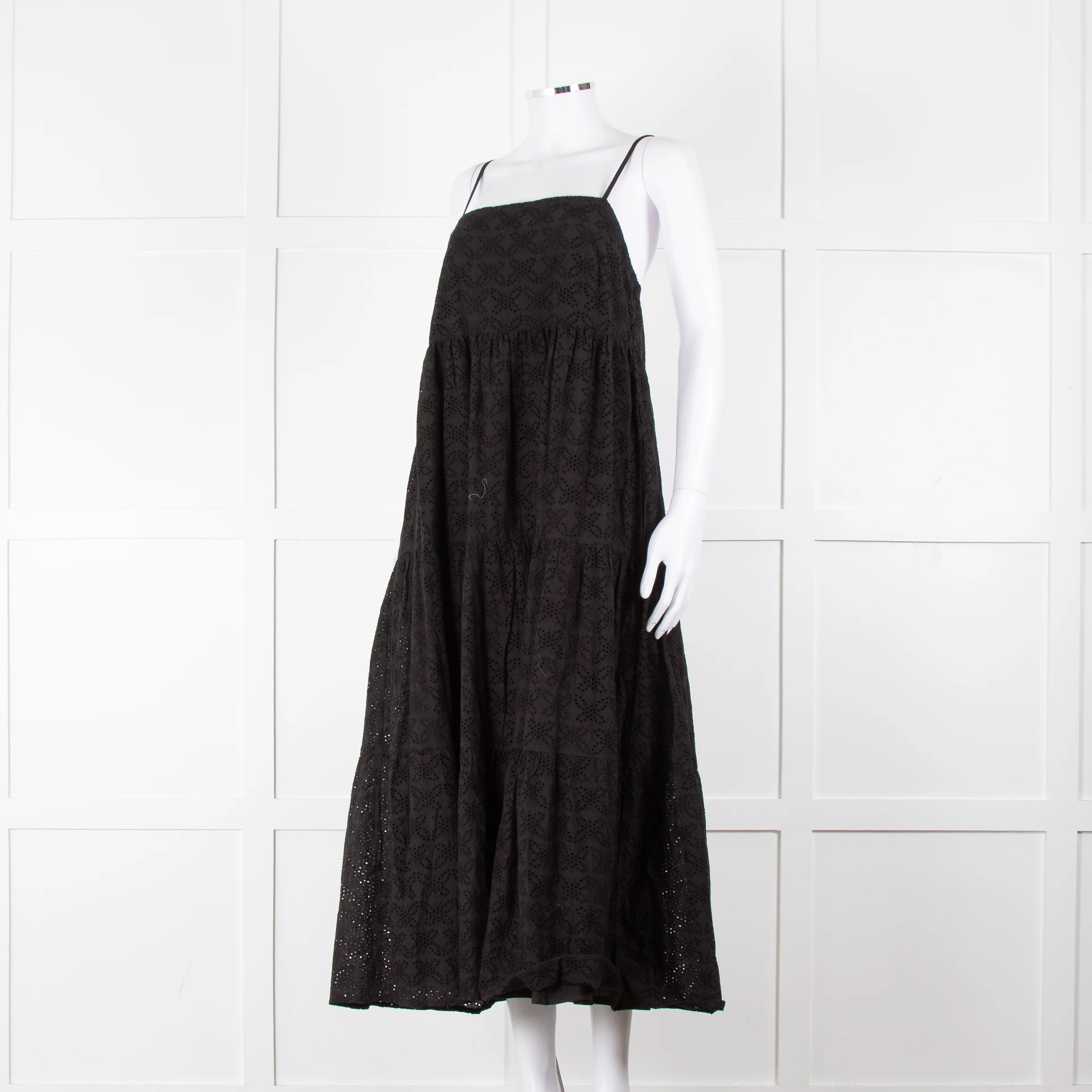 Seafolly Black Broderie Anglaise Tiered Strappy Midi Dress - Image 8
