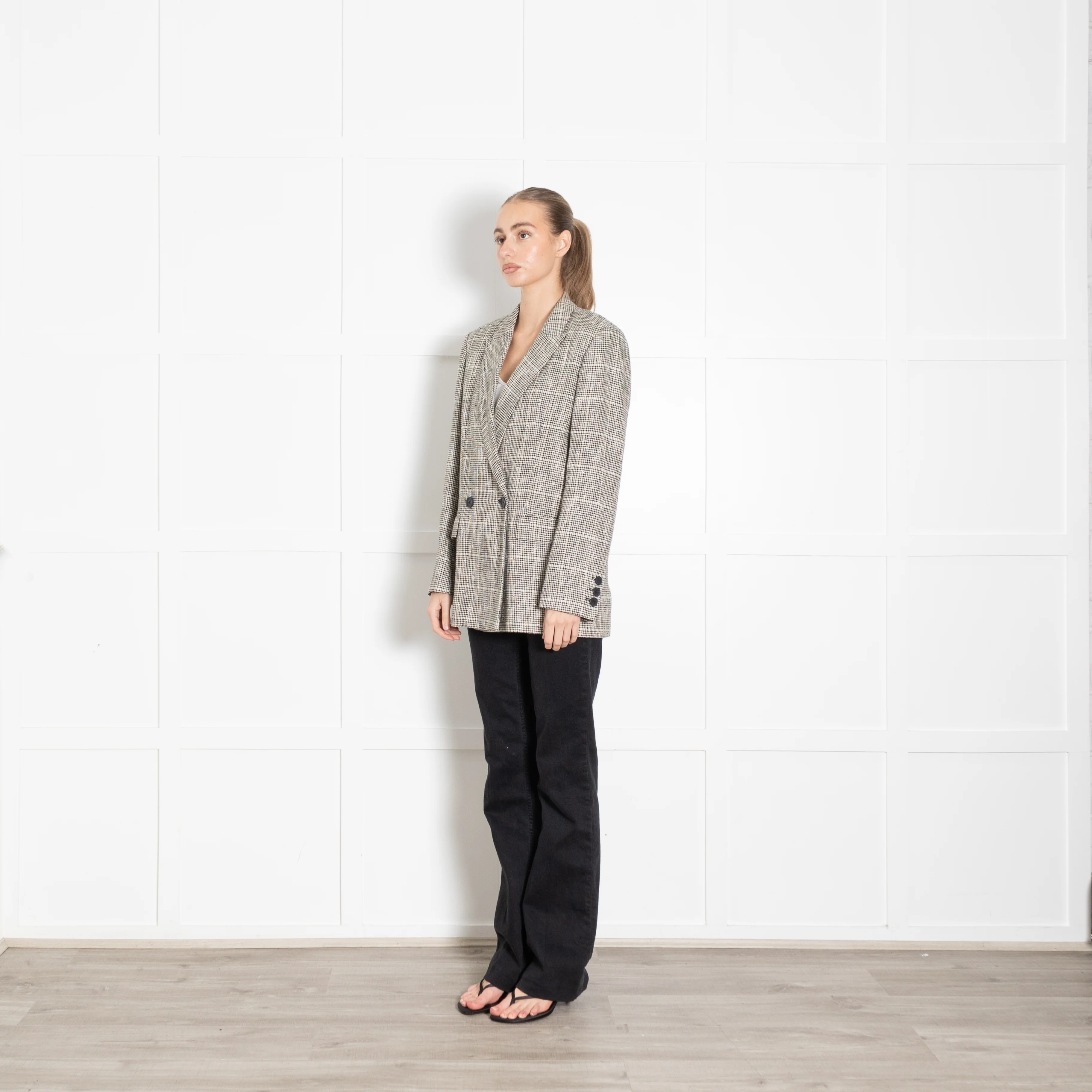 Second Female Black And Cream Check Long Blazer - Image 3