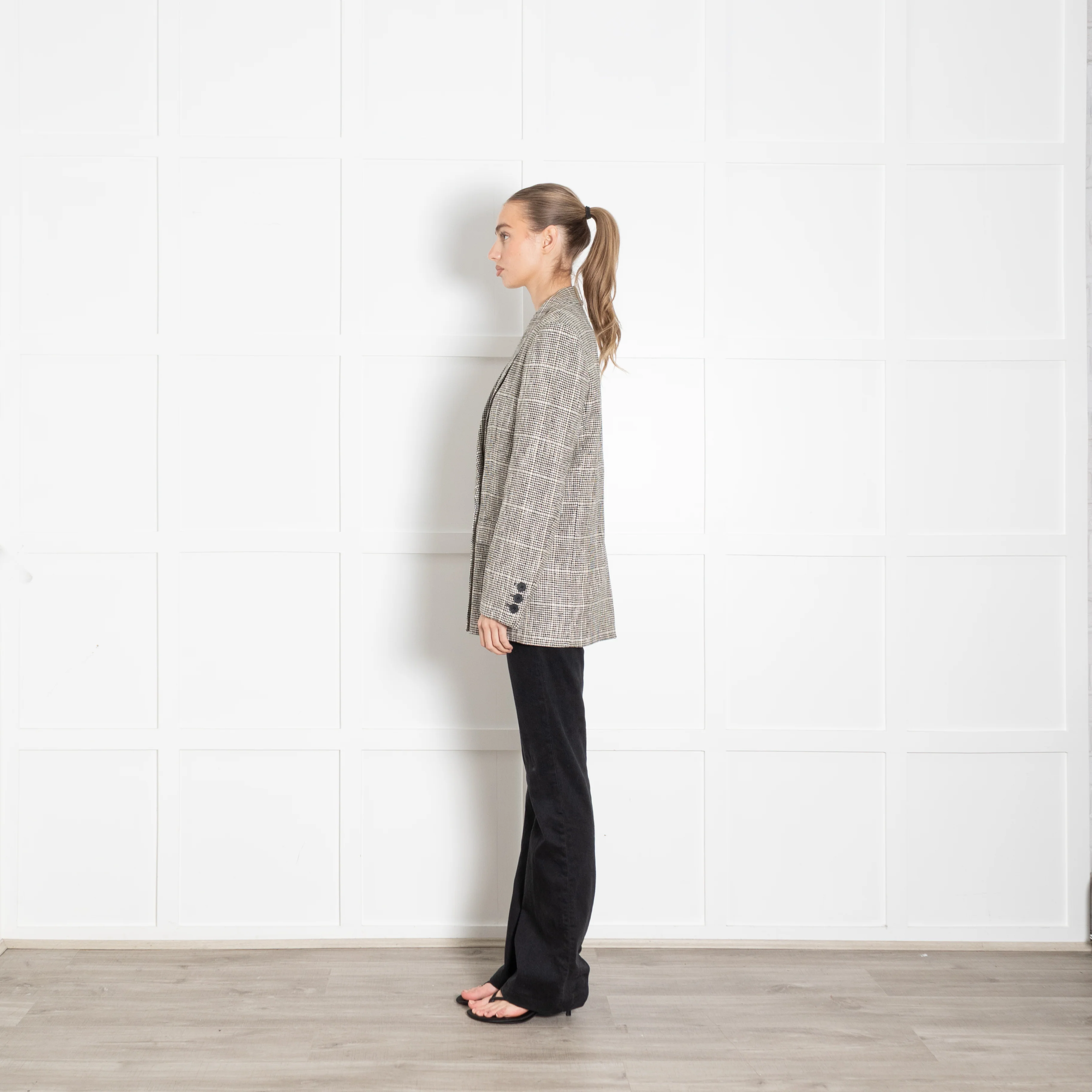 Second Female Black And Cream Check Long Blazer - Image 4