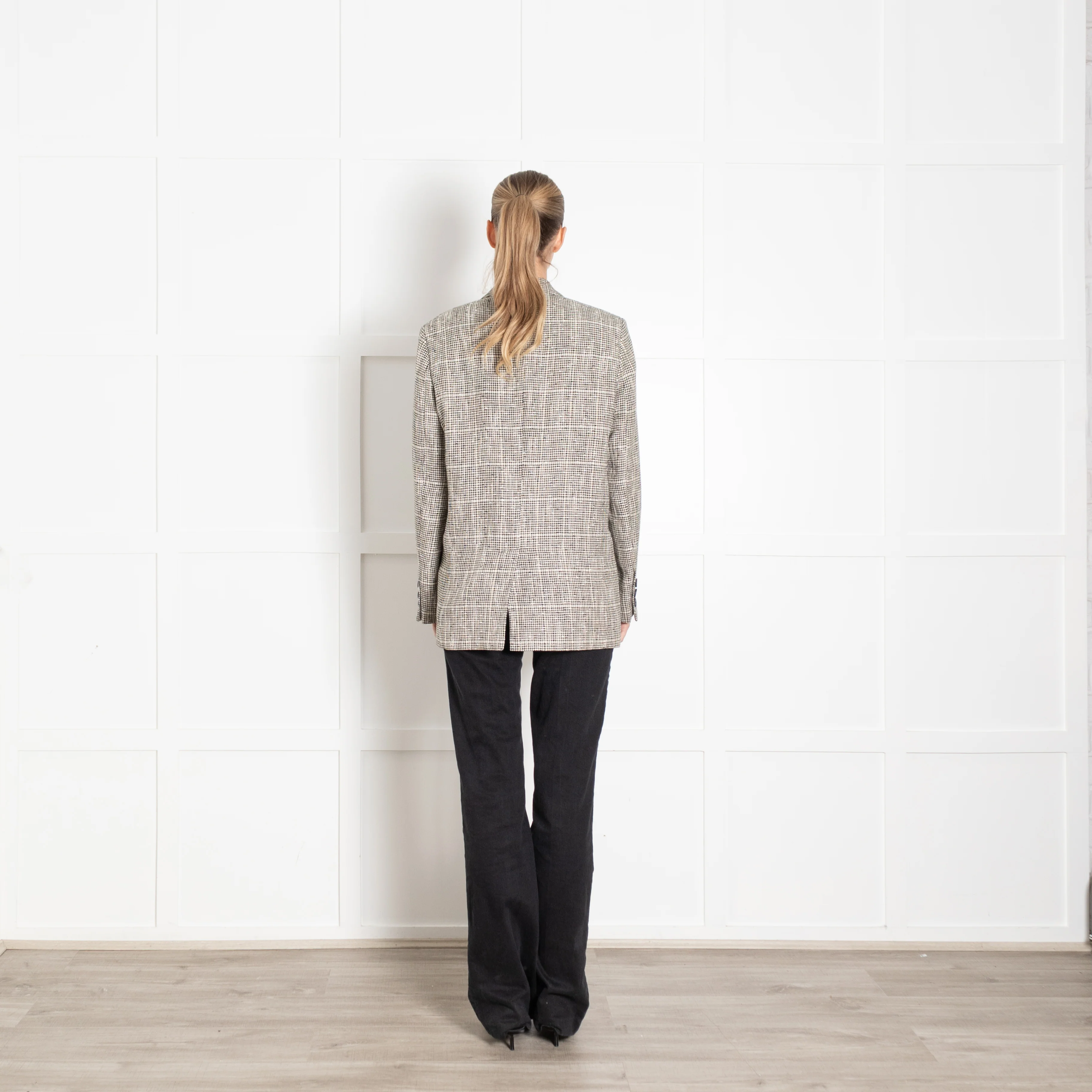 Second Female Black And Cream Check Long Blazer - Image 5