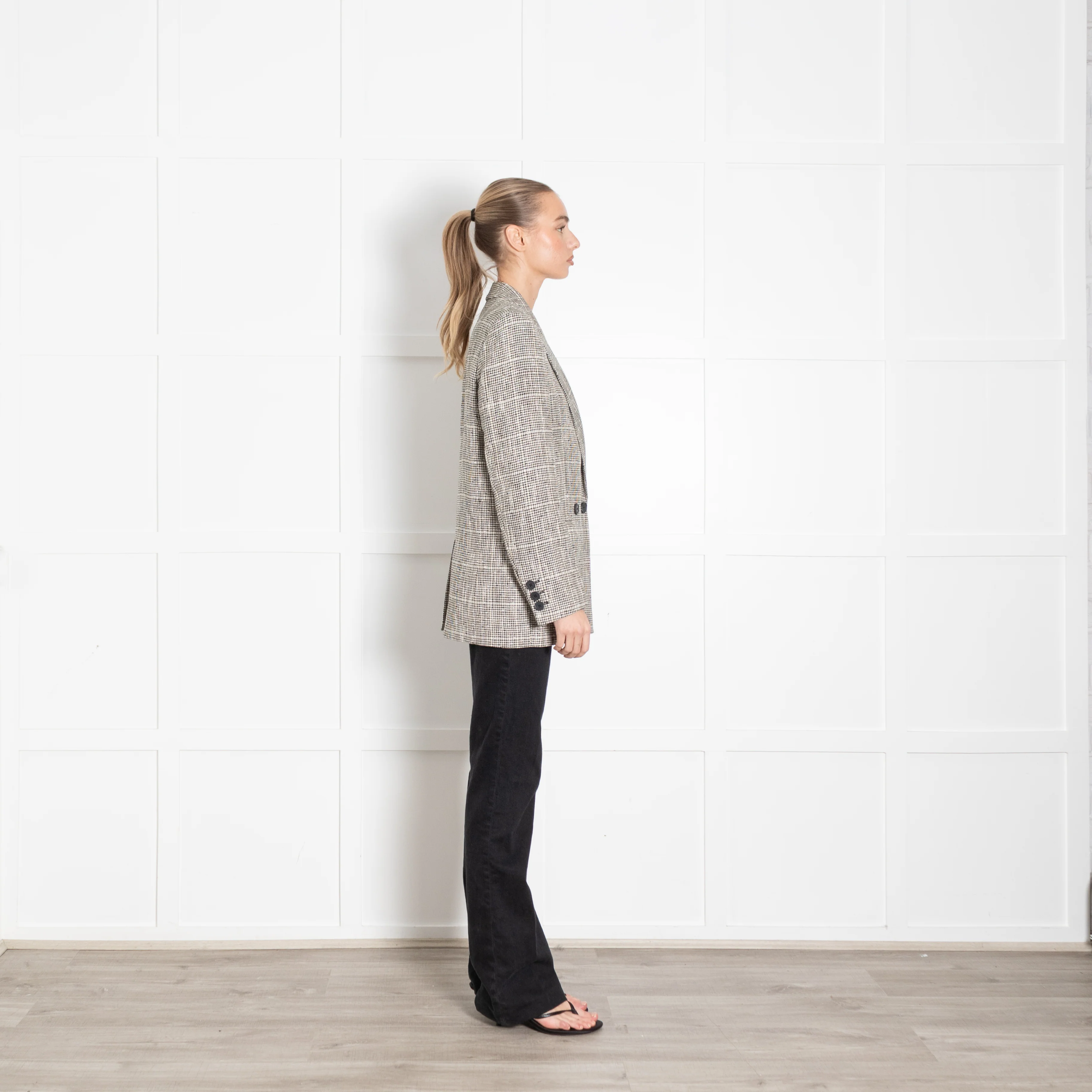 Second Female Black And Cream Check Long Blazer - Image 6
