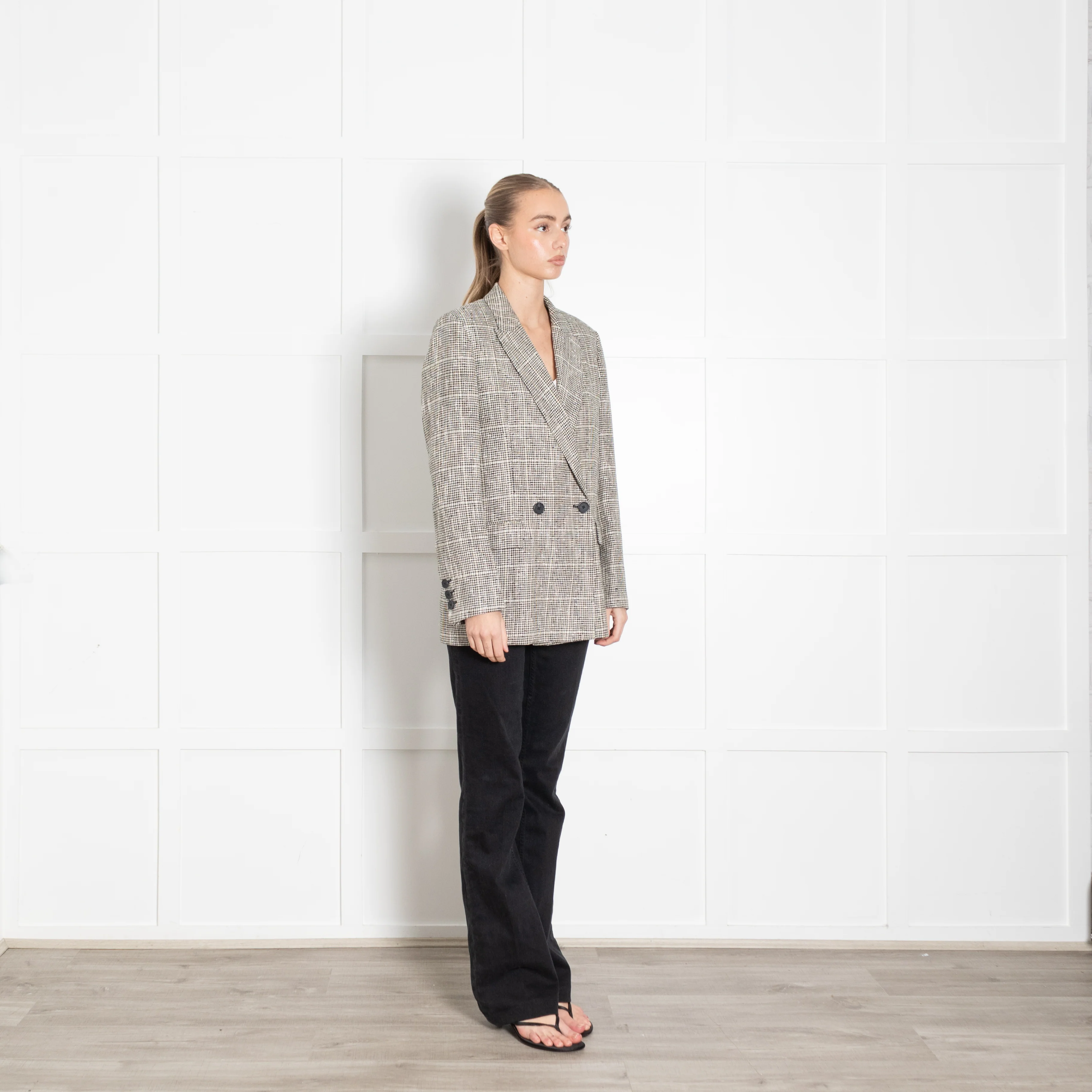 Second Female Black And Cream Check Long Blazer - Image 7