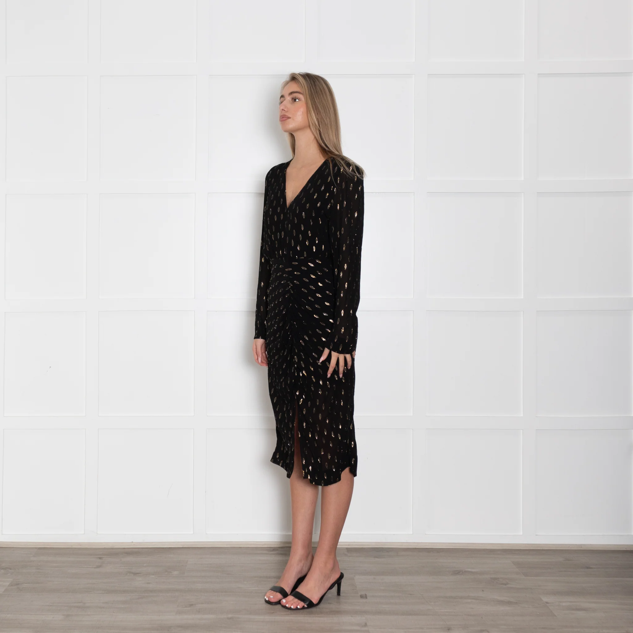 Second Female Black Gold Leaf Long Chavella Dress - Image 3