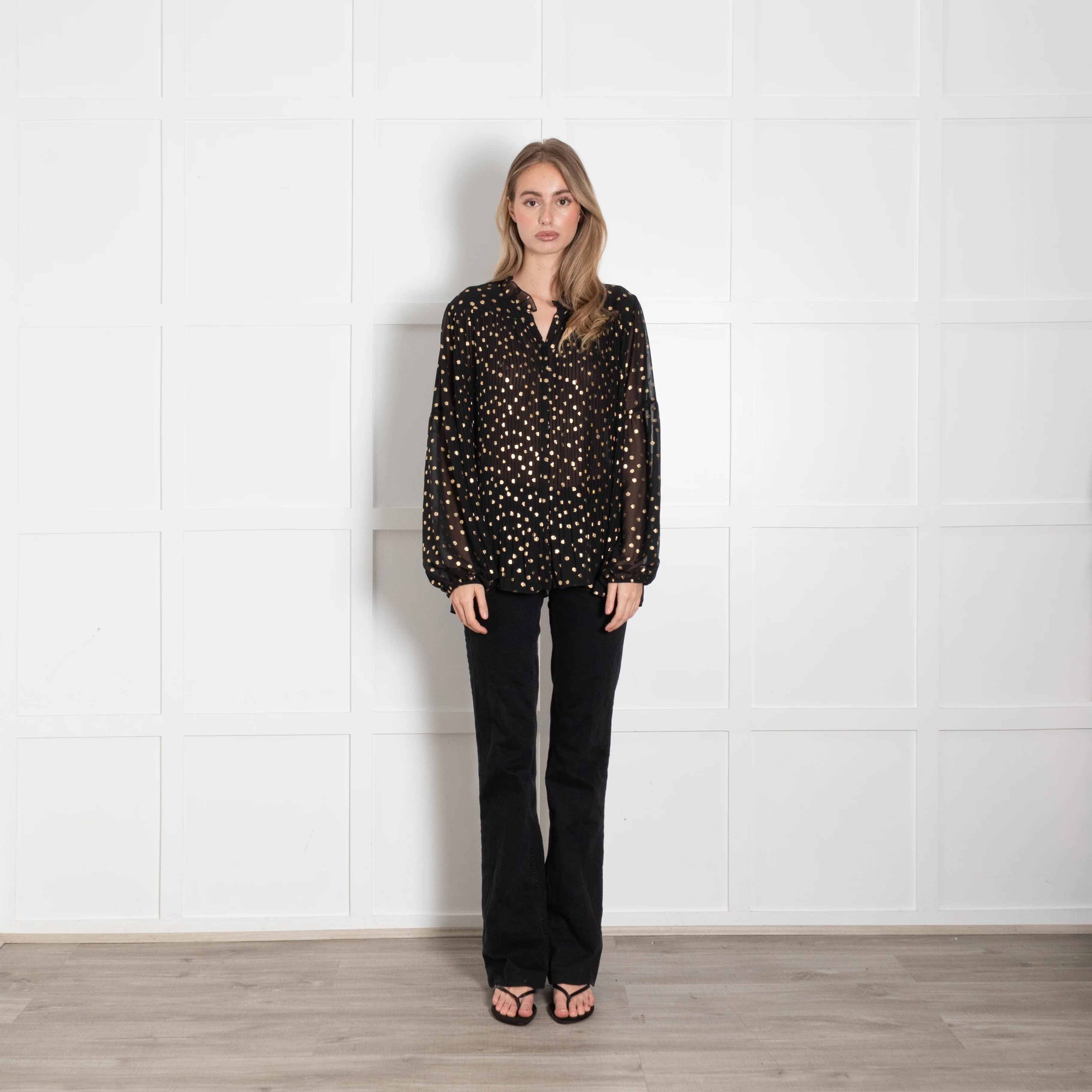 Second Female Black Sheer Shirt With Gold Spots