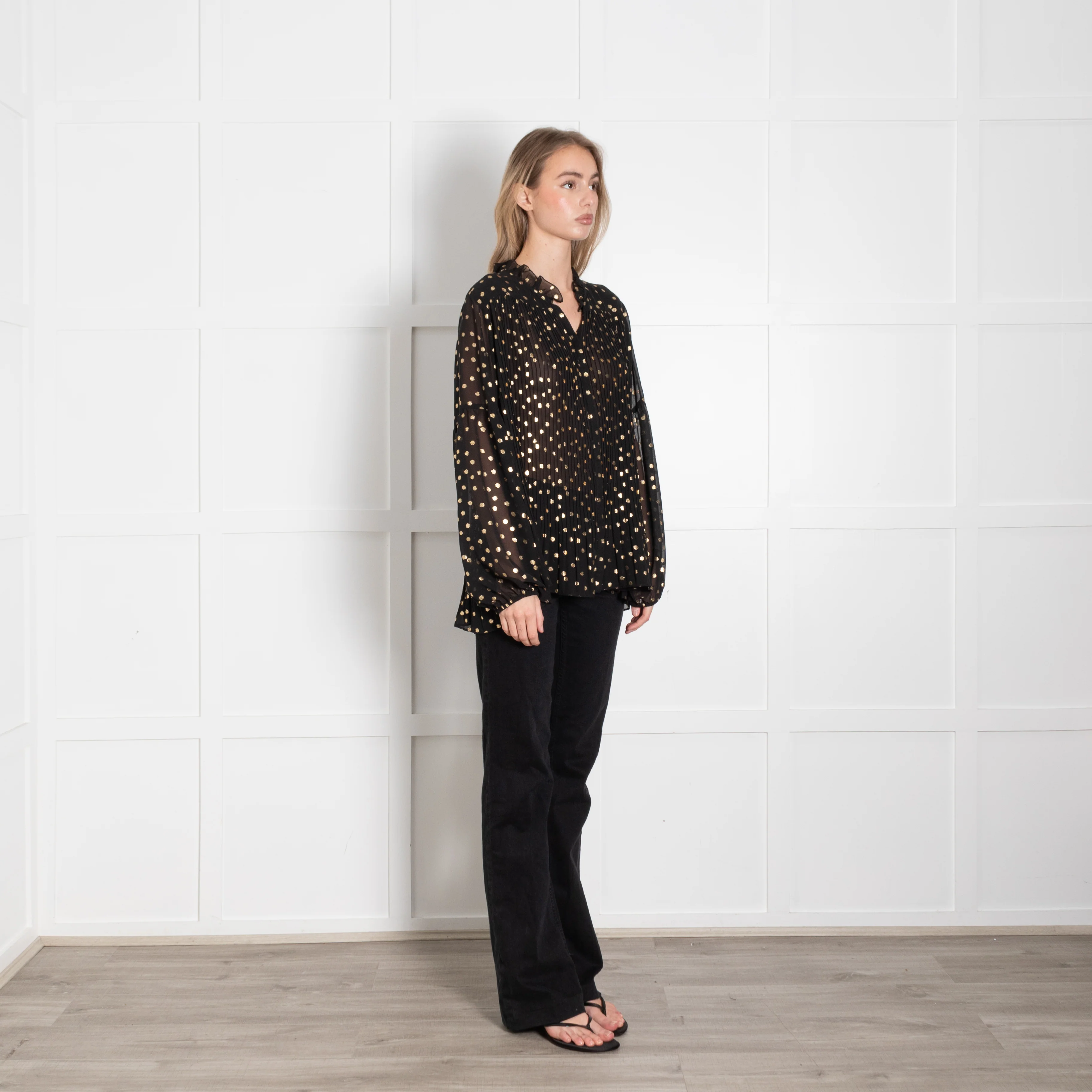 Second Female Black Sheer Shirt With Gold Spots - Image 7