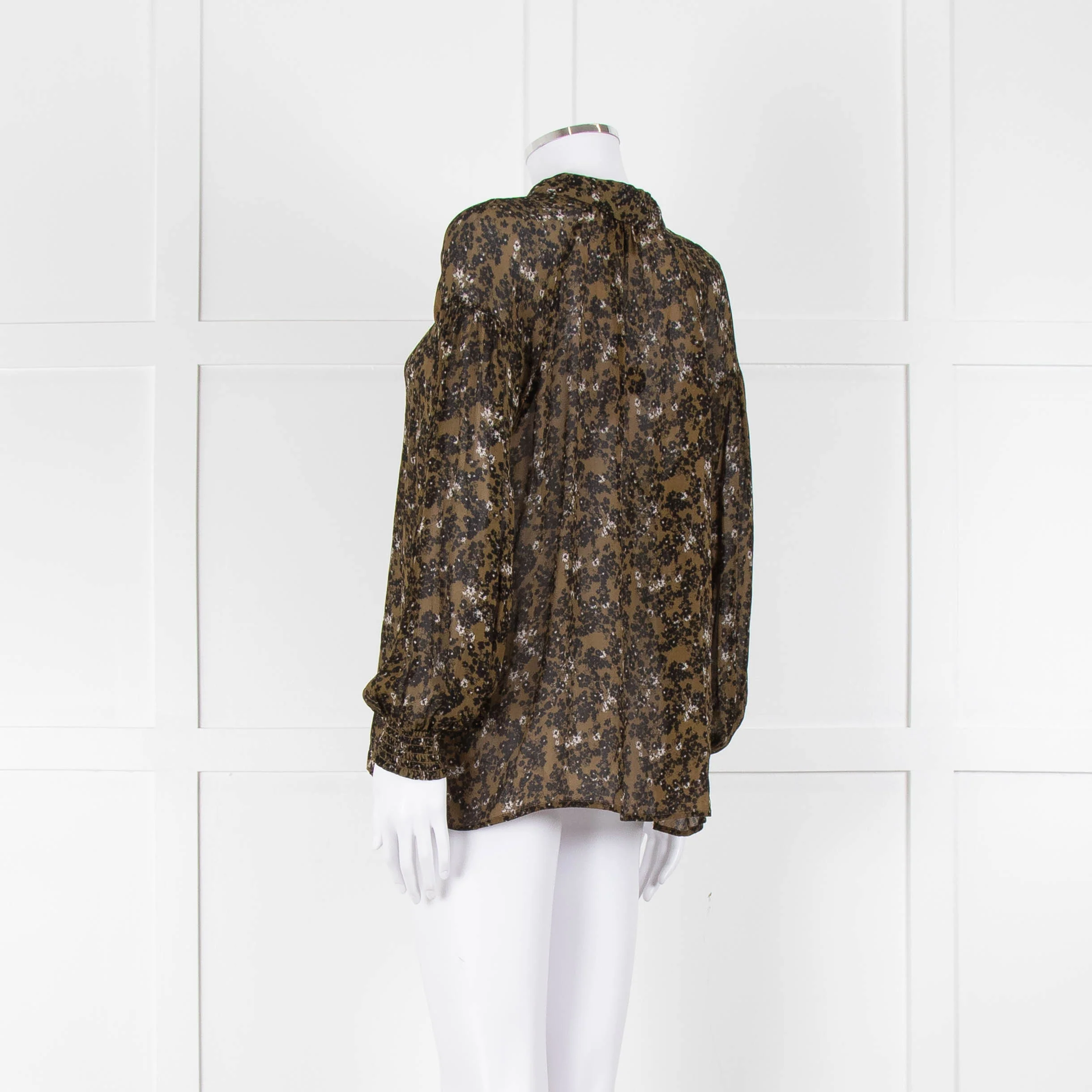 Second Female Khaki Black Floral Sheer Long Sleeve Top - Image 6