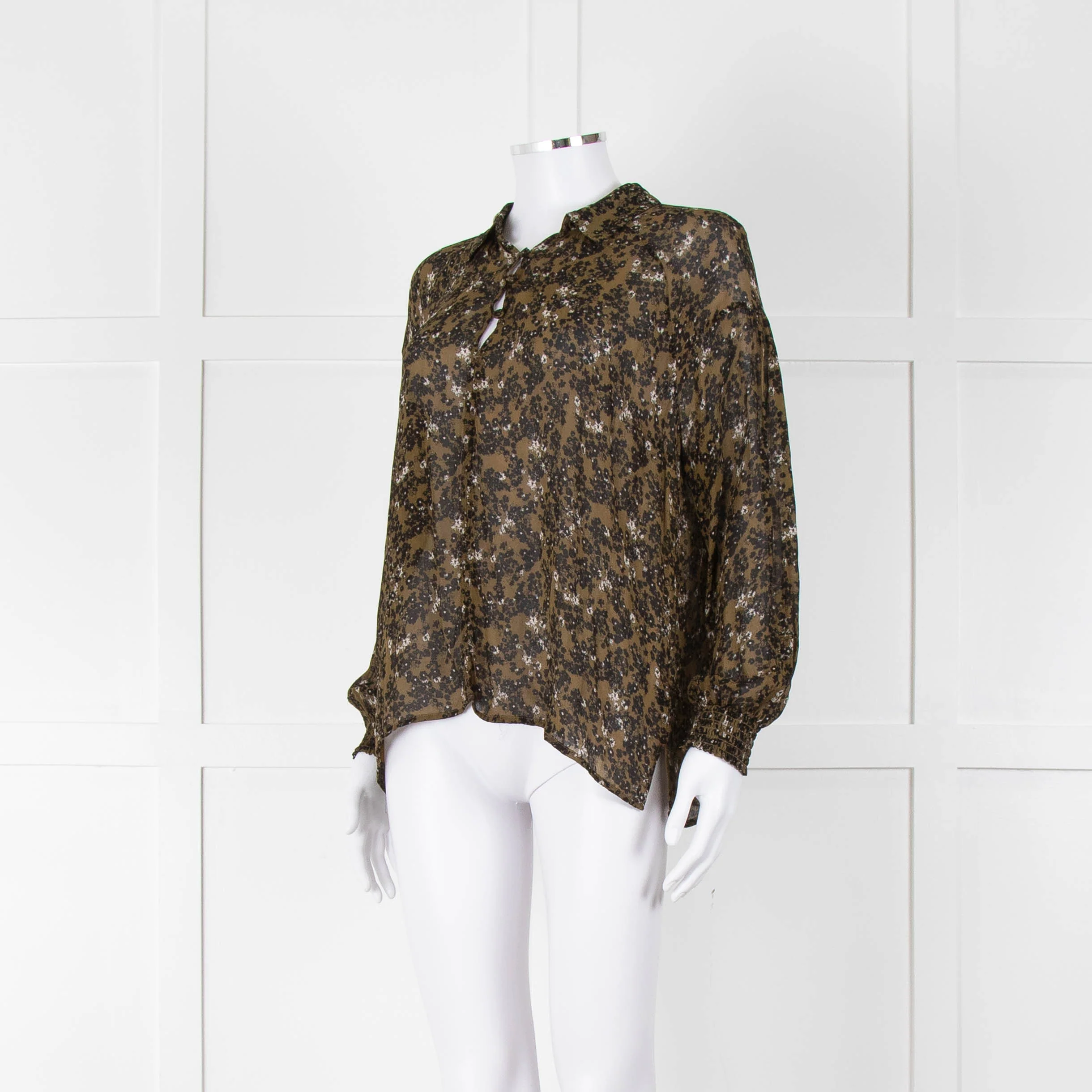 Second Female Khaki Black Floral Sheer Long Sleeve Top - Image 8