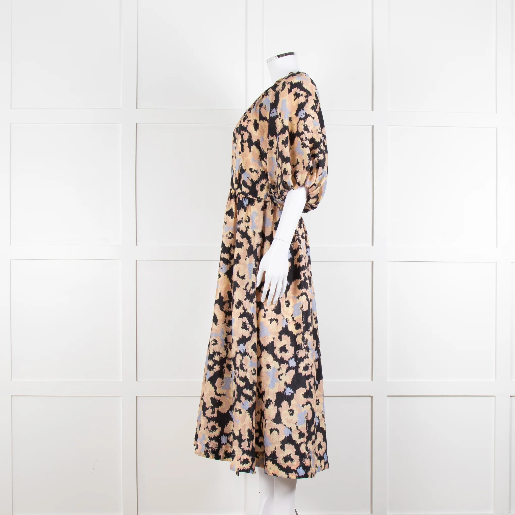 Second Female Black Patterned Print Dropped Waist Midi Dress - Image 8