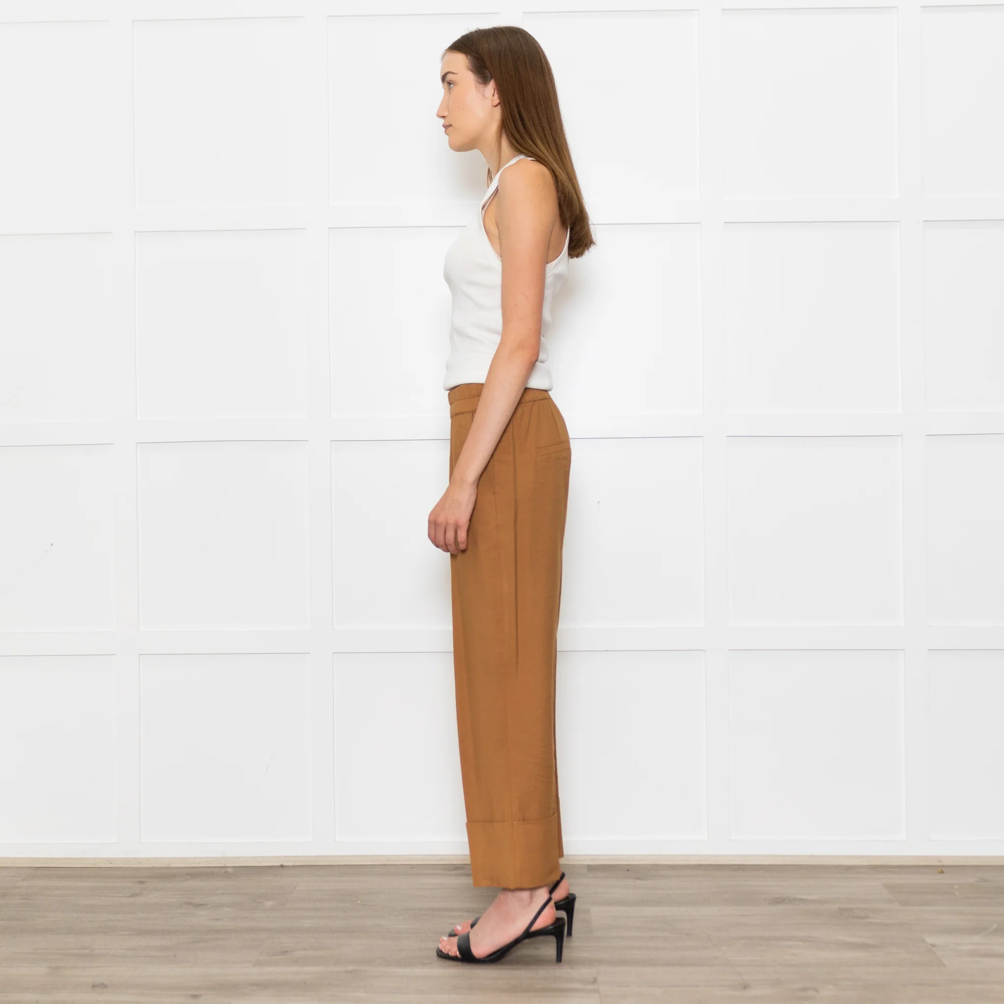 Second Female Tan Elastic Waist Turned Up Trousers - Image 3