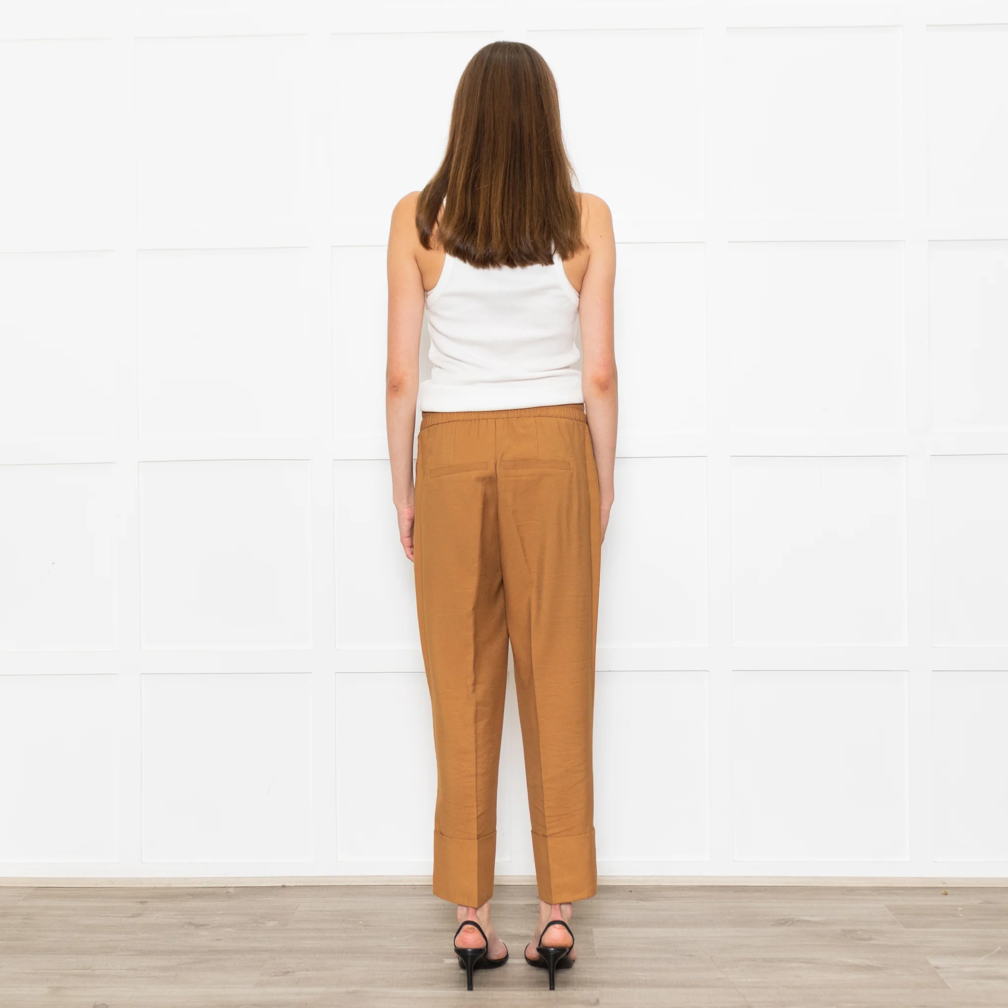 Second Female Tan Elastic Waist Turned Up Trousers - Image 4