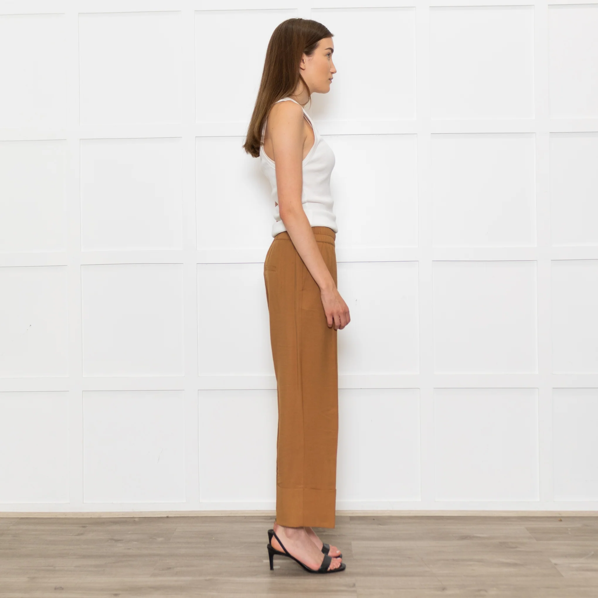 Second Female Tan Elastic Waist Turned Up Trousers - Image 5
