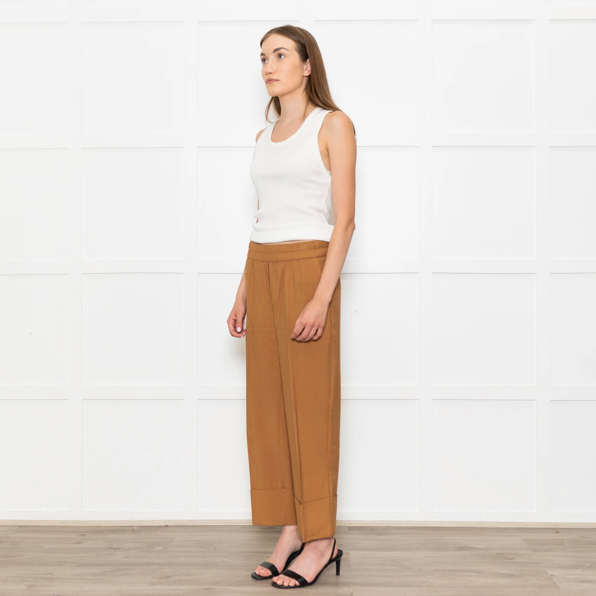 Second Female Tan Elastic Waist Turned Up Trousers - Image 7