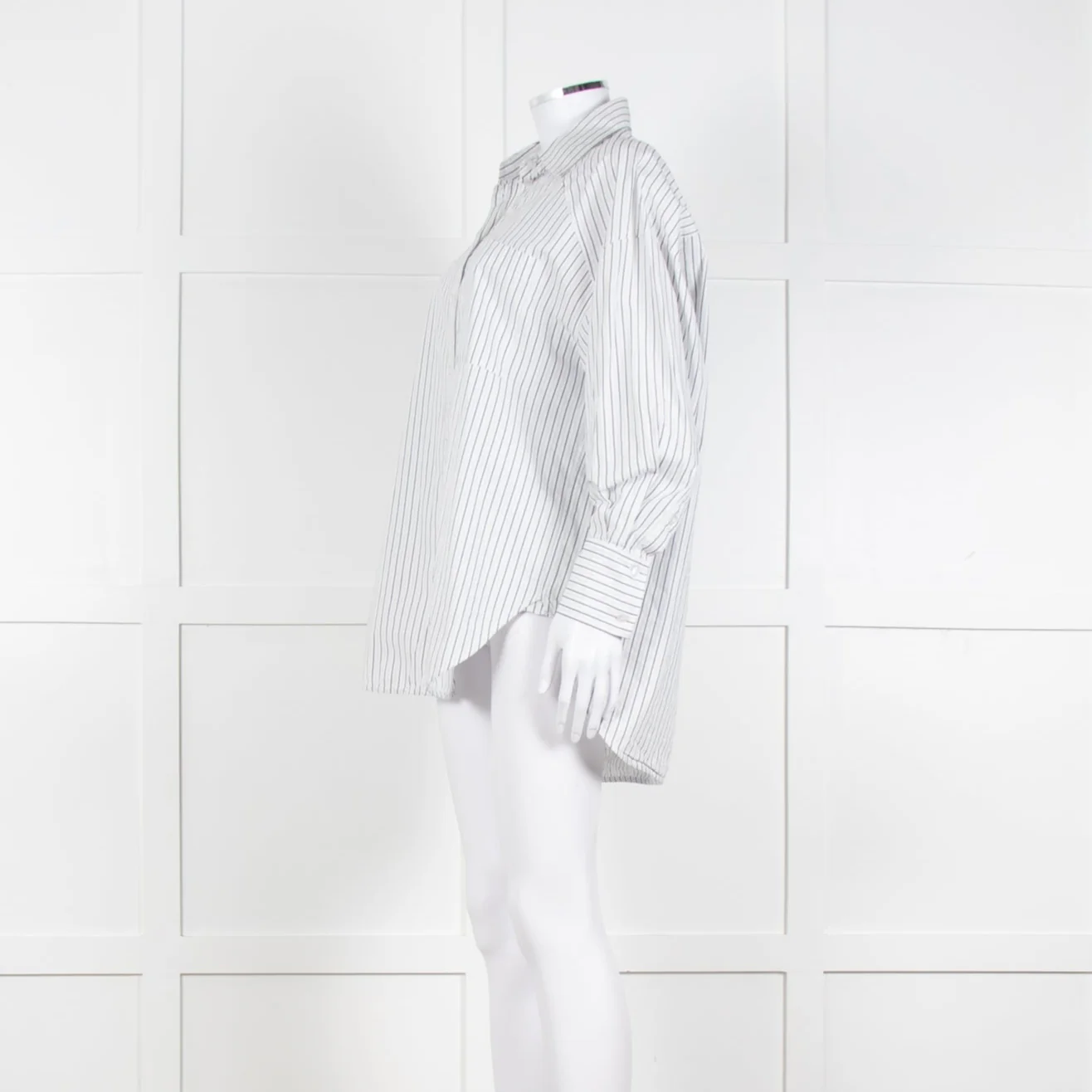Second Female White Blue Double Pinstripe Long Sleeve Shirt - Image 3