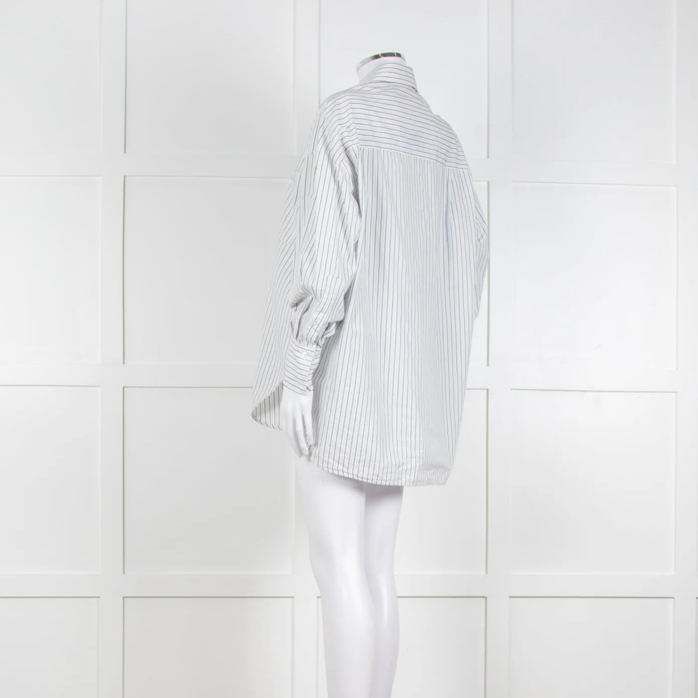 Second Female White Blue Double Pinstripe Long Sleeve Shirt - Image 4