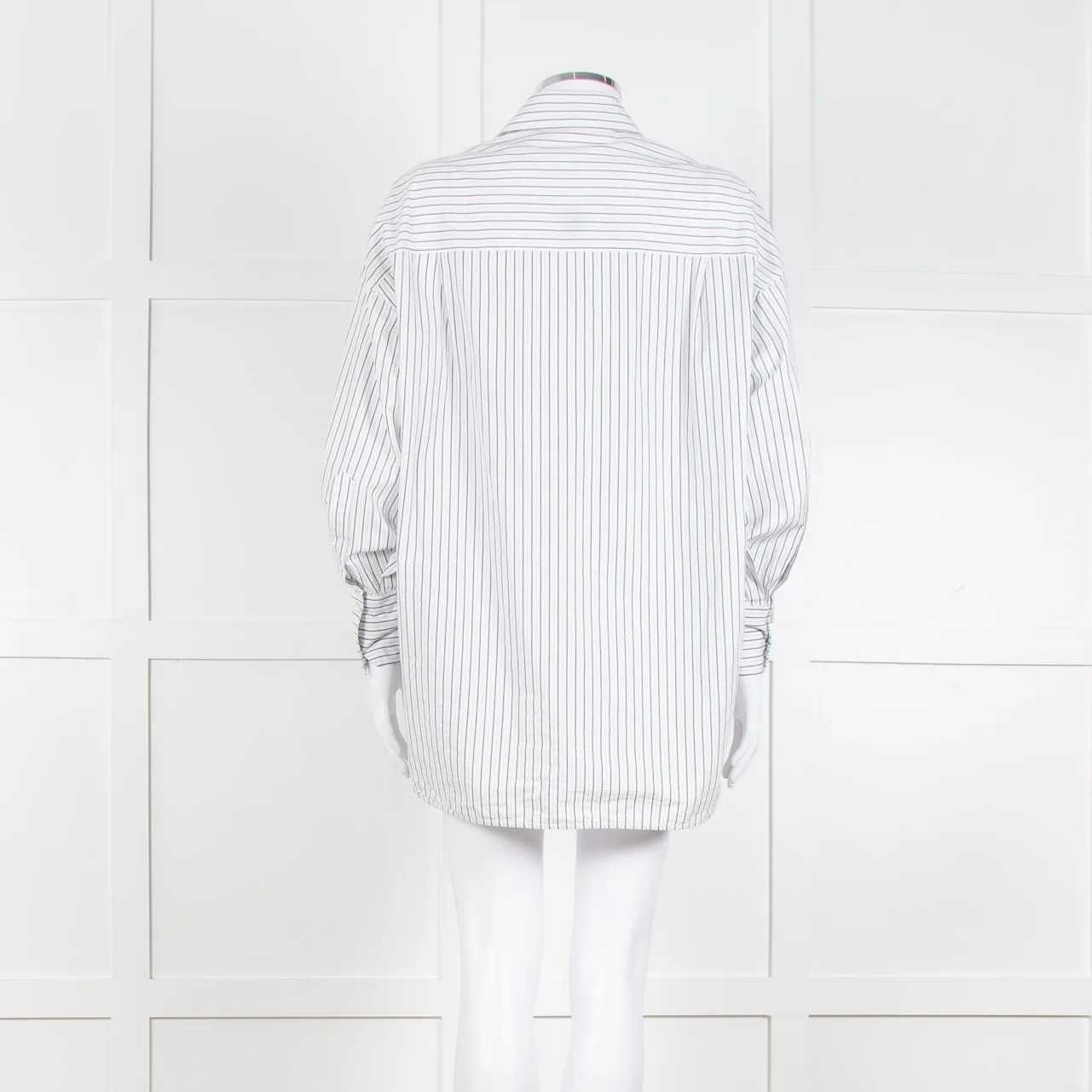 Second Female White Blue Double Pinstripe Long Sleeve Shirt - Image 5