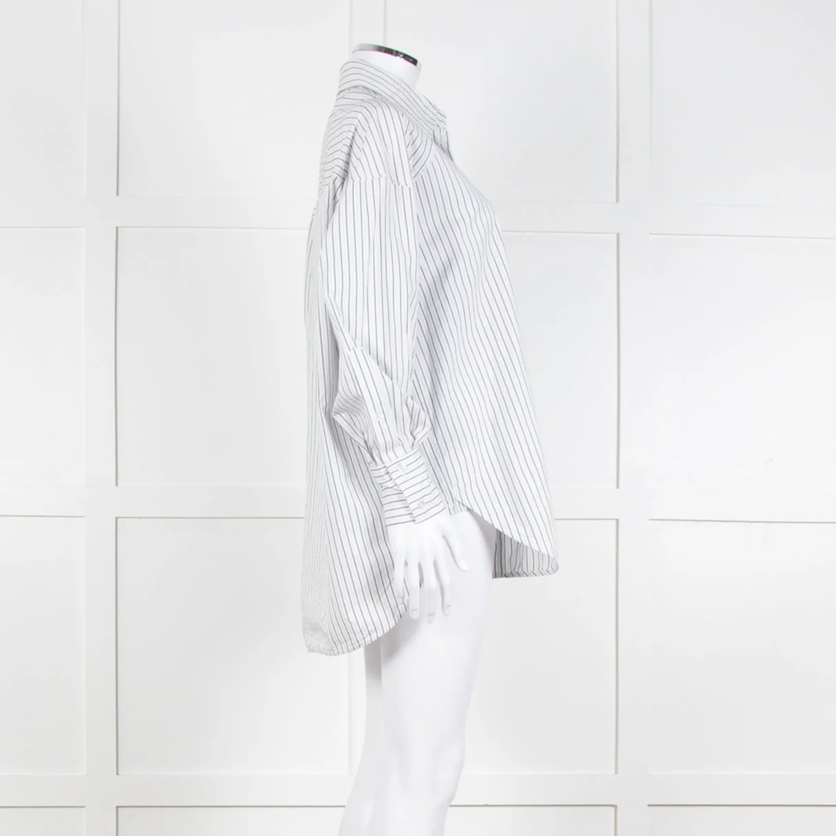 Second Female White Blue Double Pinstripe Long Sleeve Shirt - Image 7