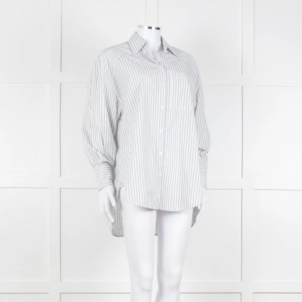 Second Female White Blue Double Pinstripe Long Sleeve Shirt - Image 8