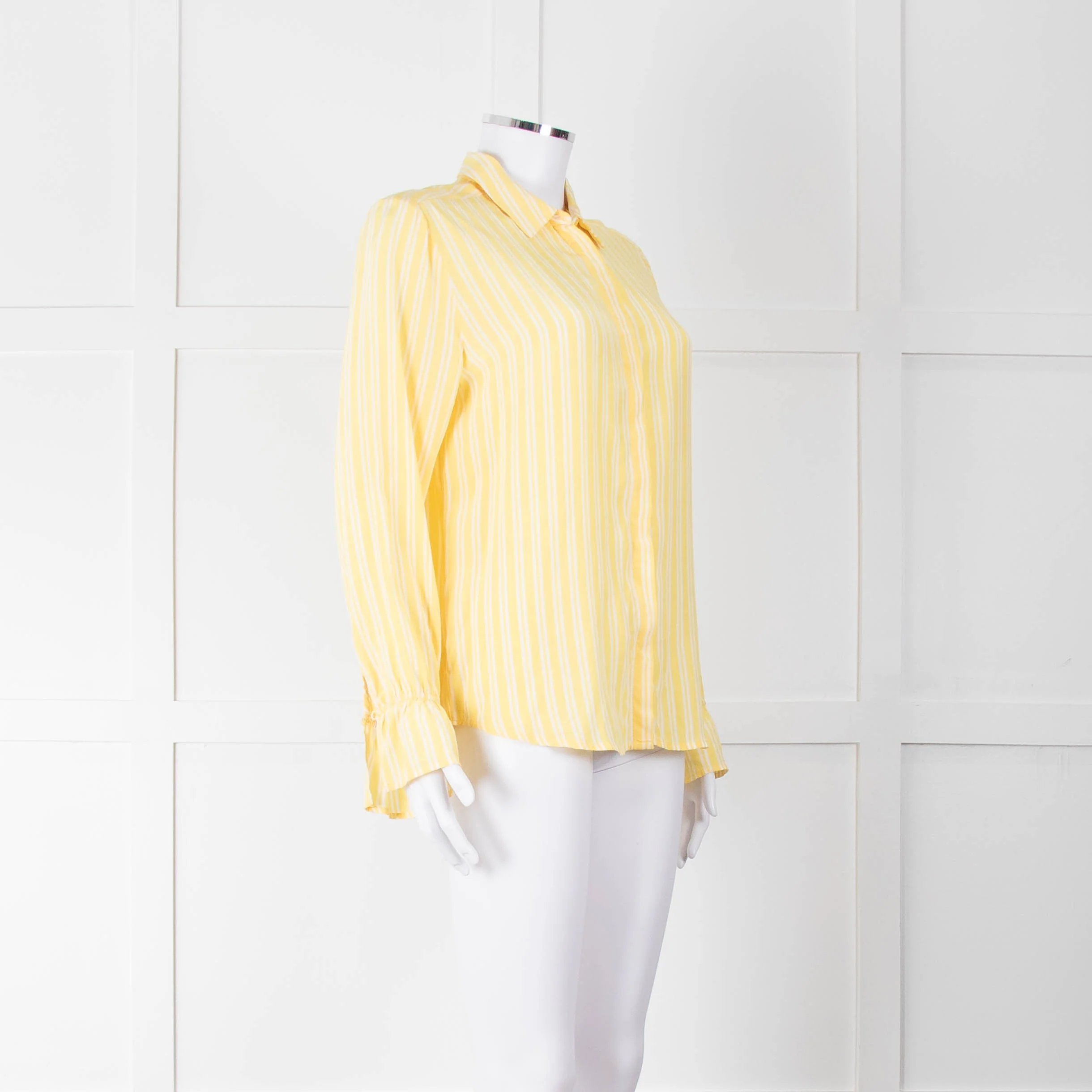 Second Female Yellow White Stripe Frill Cuff Blouse - Image 2