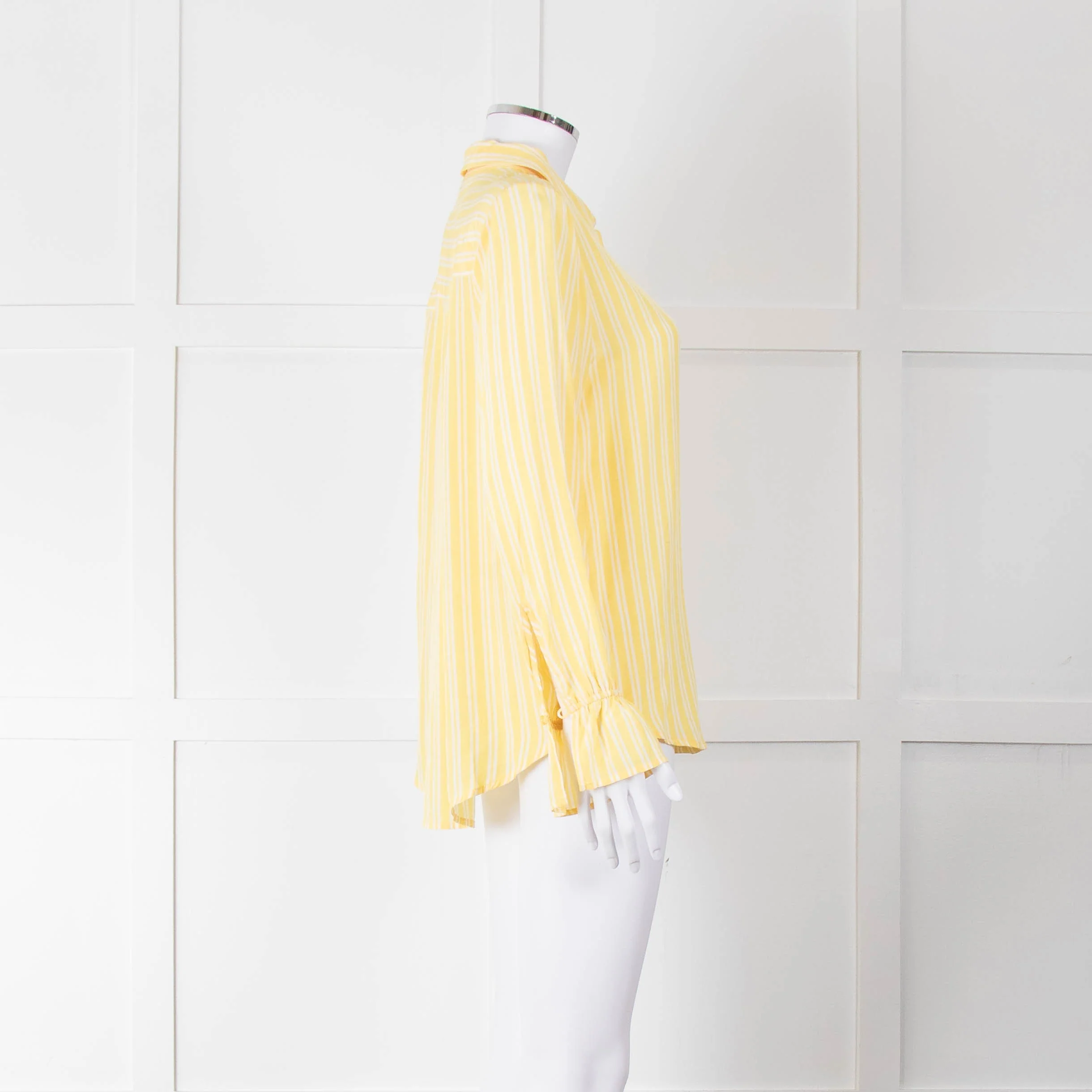 Second Female Yellow White Stripe Frill Cuff Blouse - Image 3