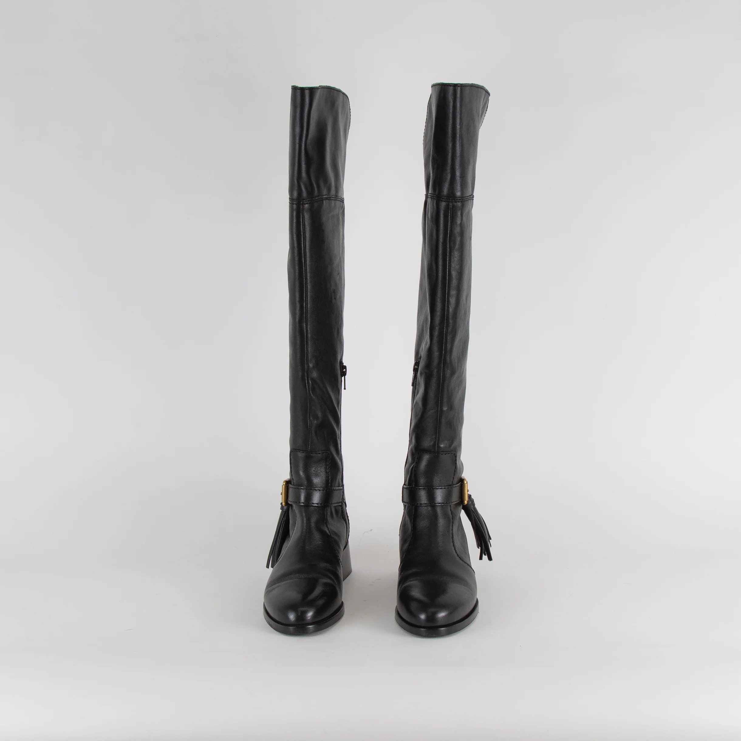 See By Chloe Black High Knee Tassel Detail Leather Boots - Image 2