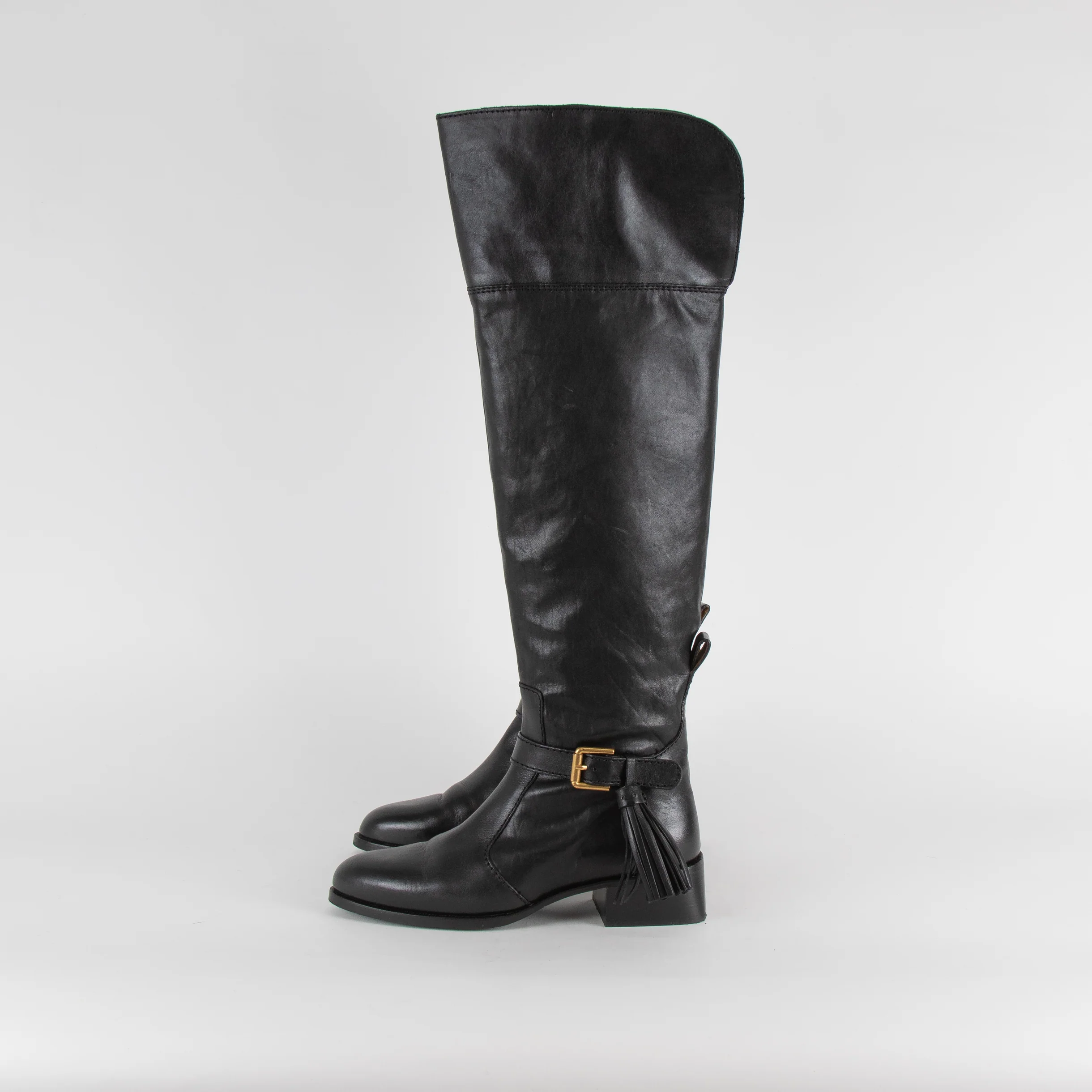 See By Chloe Black High Knee Tassel Detail Leather Boots - Image 3