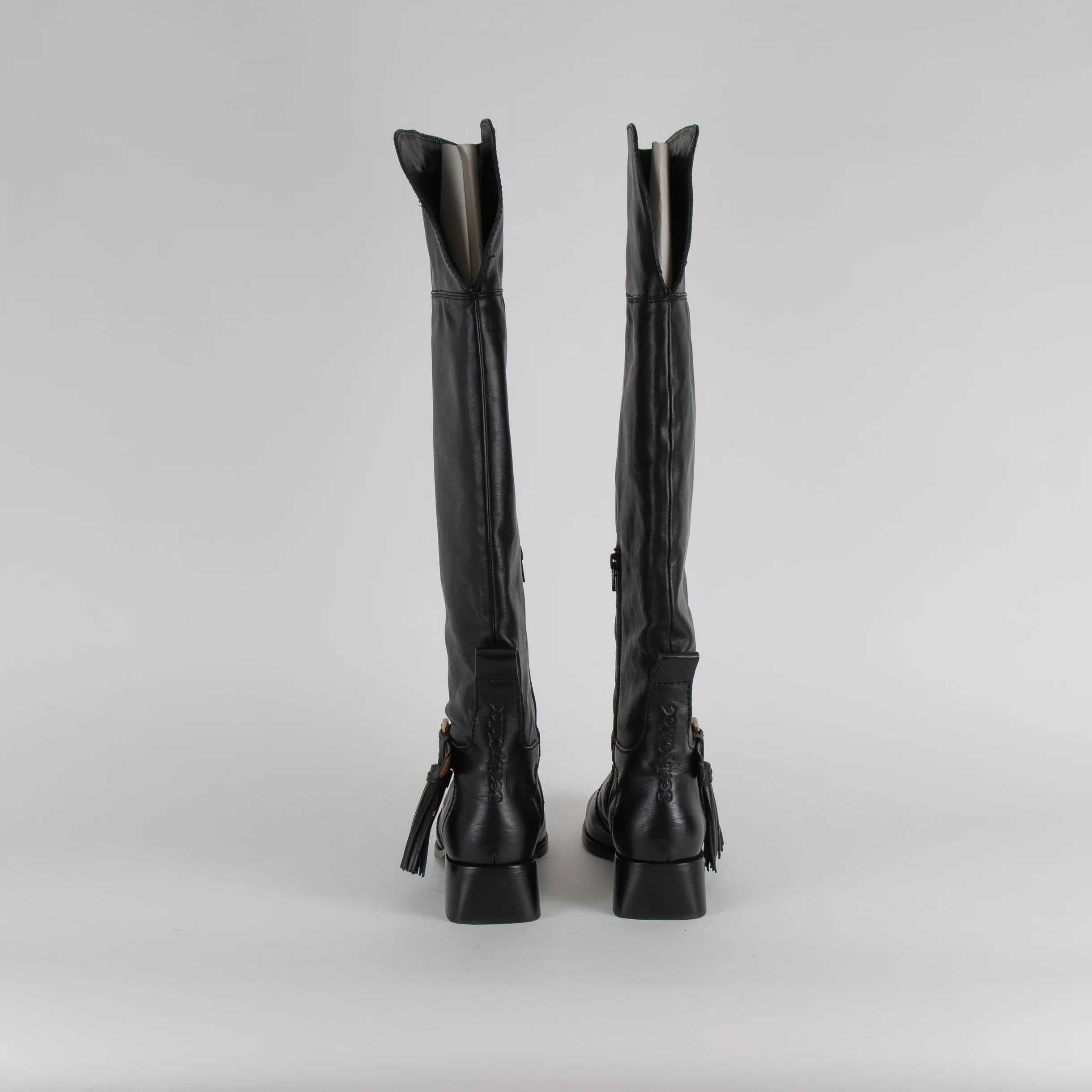 See By Chloe Black High Knee Tassel Detail Leather Boots - Image 4