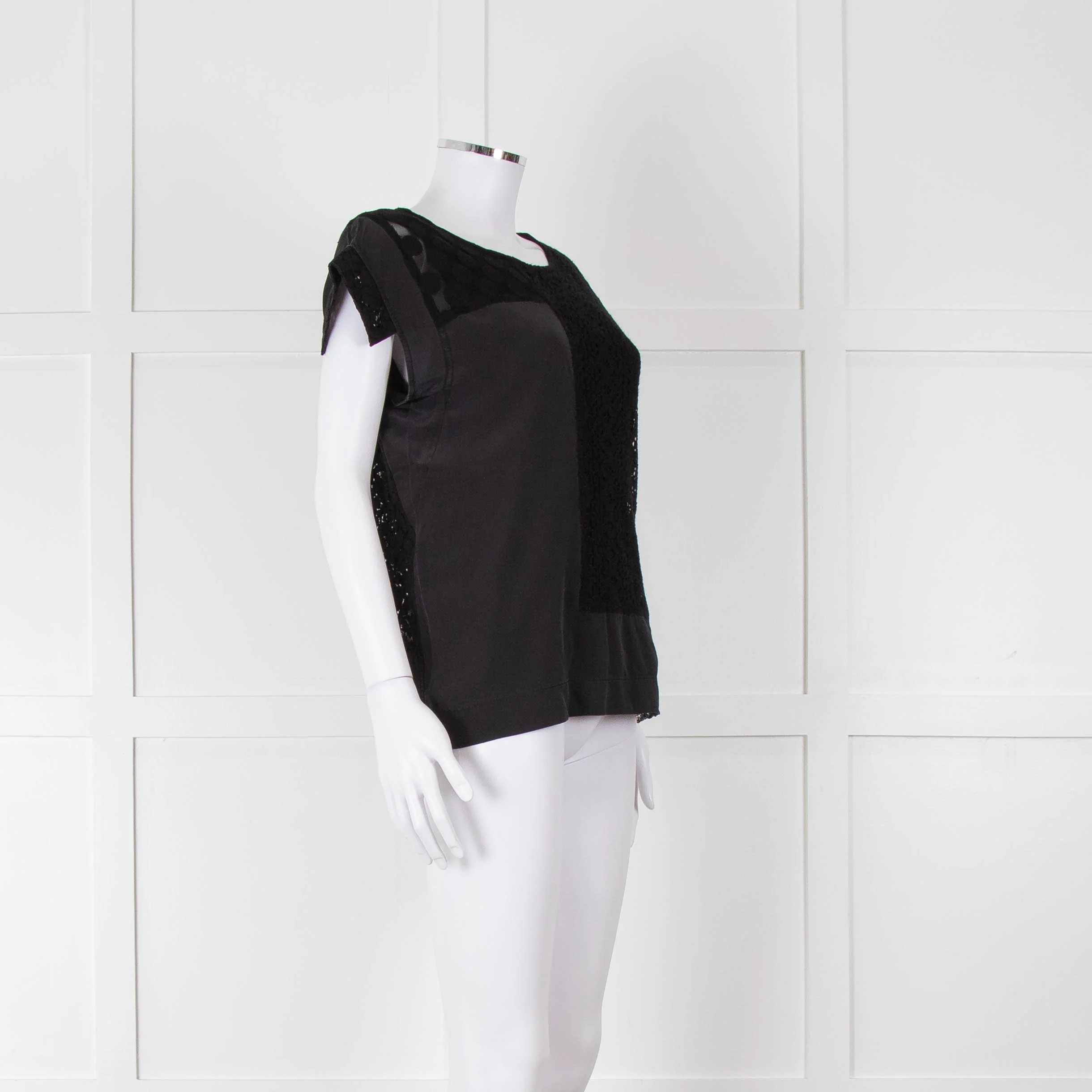 See By Chloe Black Silk Lace Short Sleeve Top - Image 2
