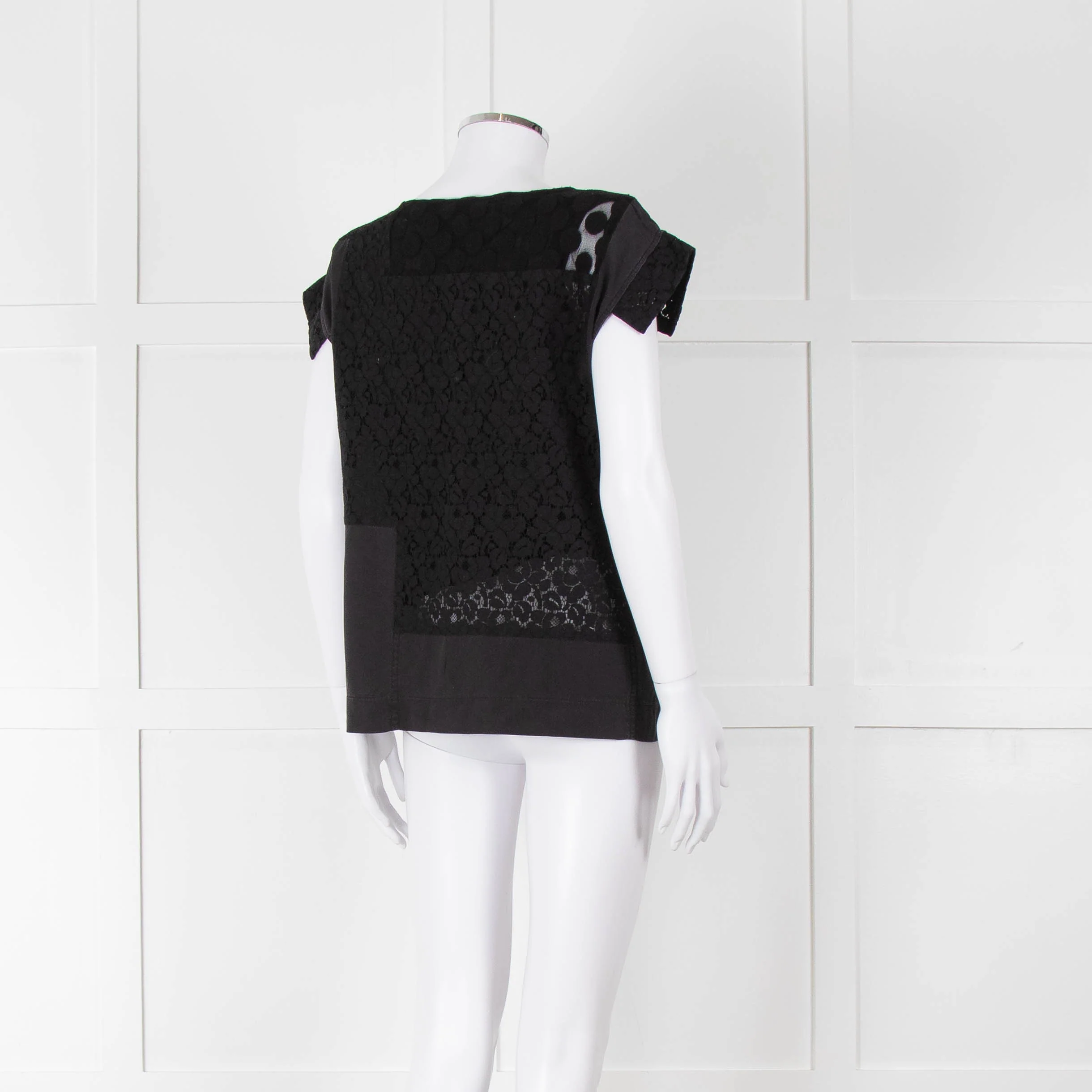 See By Chloe Black Silk Lace Short Sleeve Top - Image 4