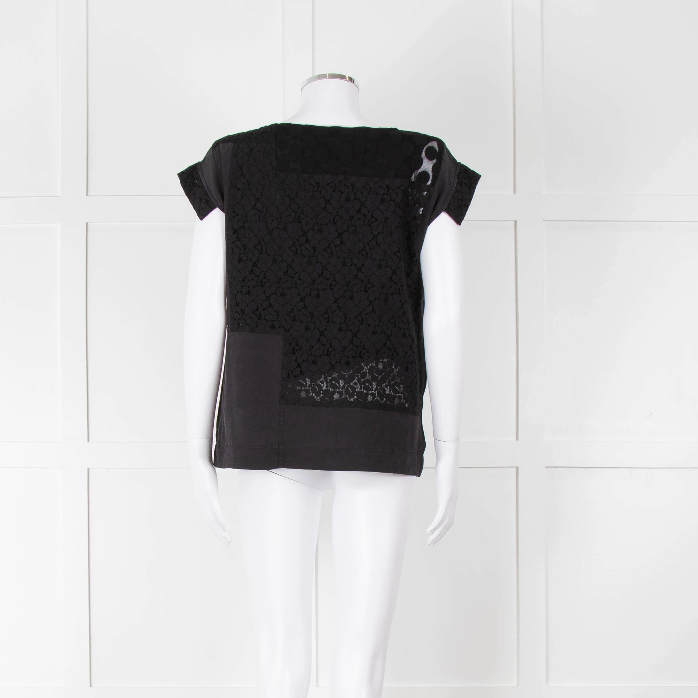 See By Chloe Black Silk Lace Short Sleeve Top - Image 5
