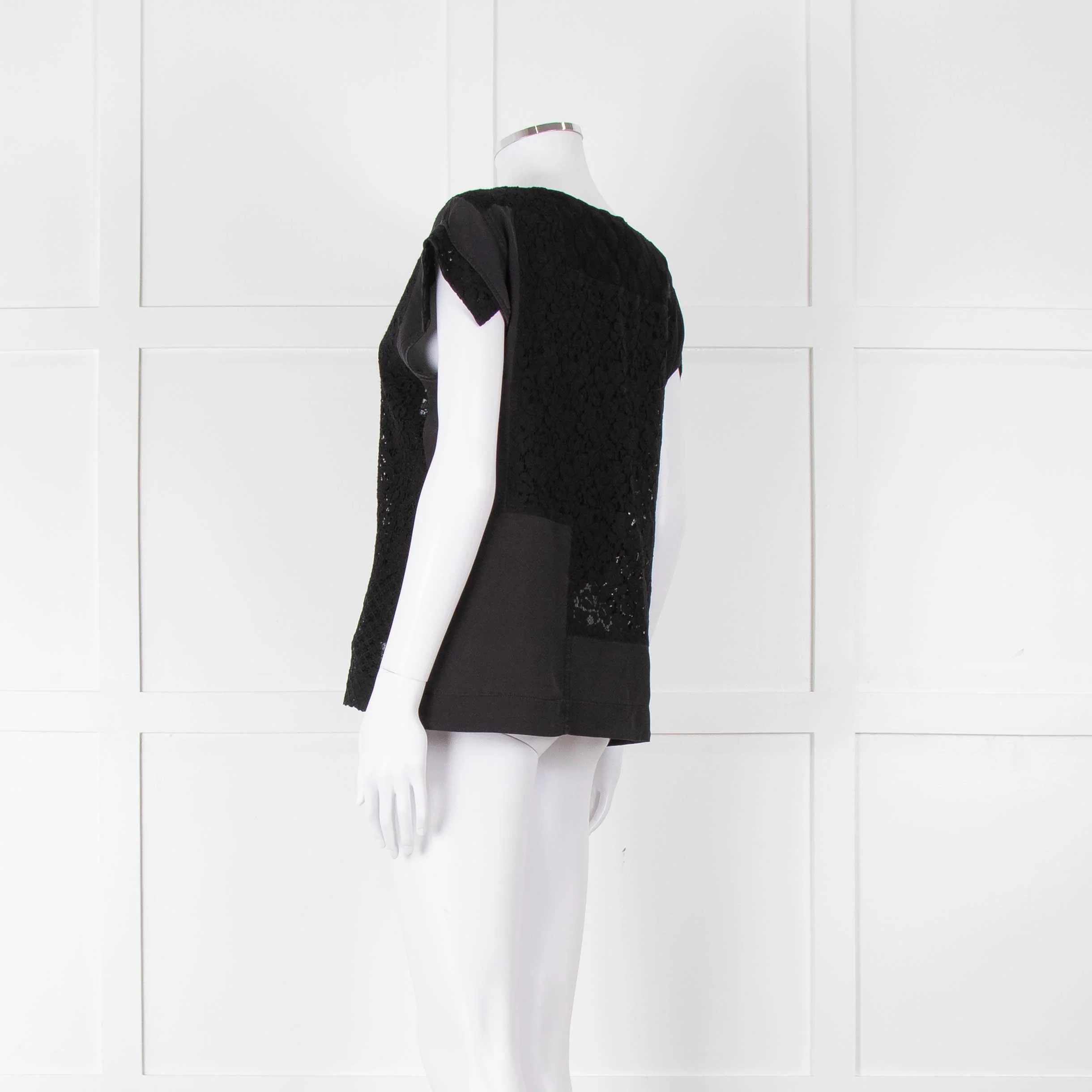 See By Chloe Black Silk Lace Short Sleeve Top - Image 6