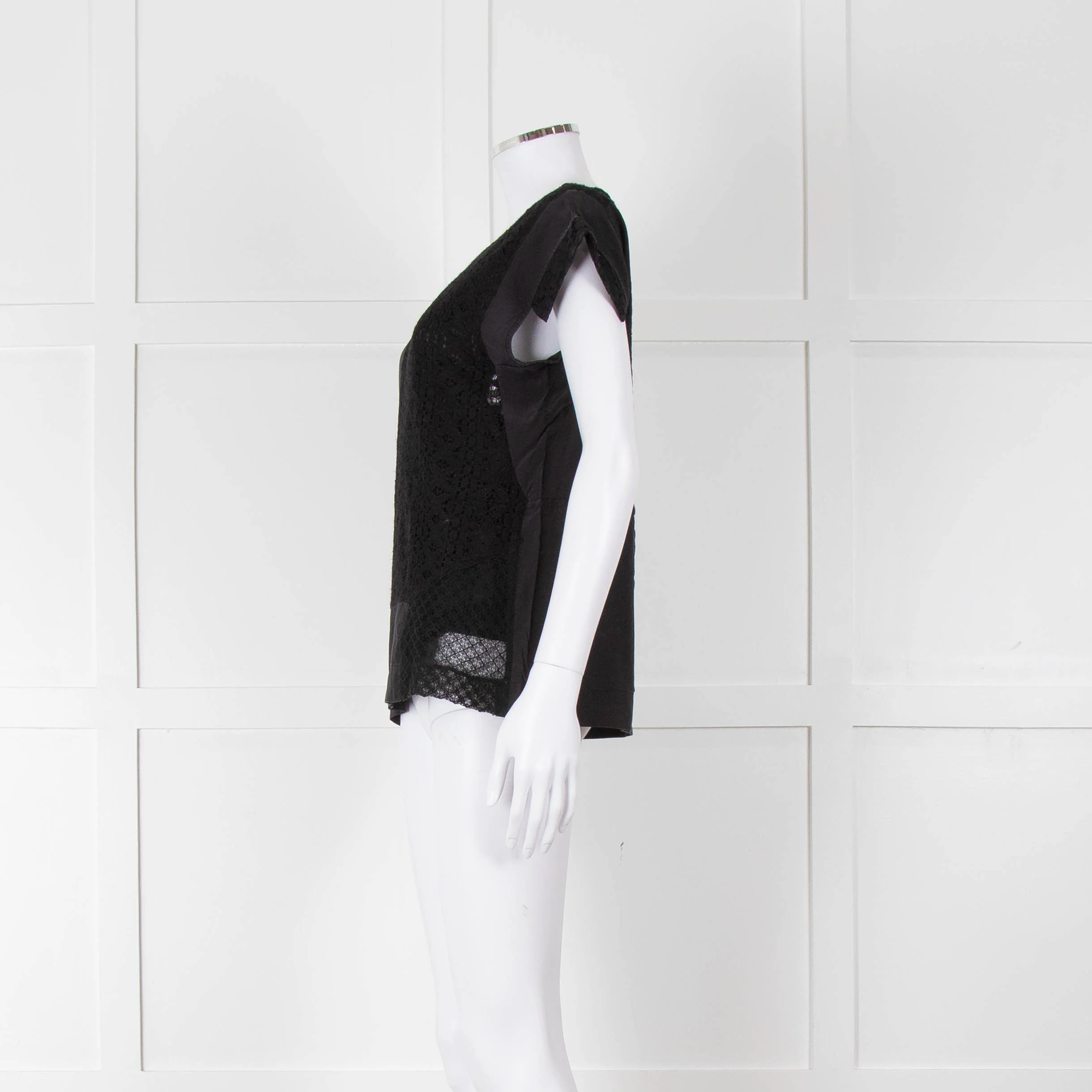See By Chloe Black Silk Lace Short Sleeve Top - Image 7