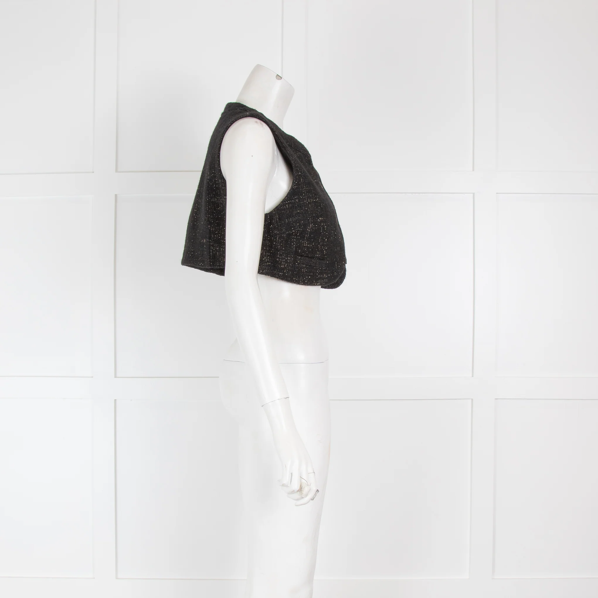 See By Chloe Black Tweed Cropped Top with Gold Thread - Image 2