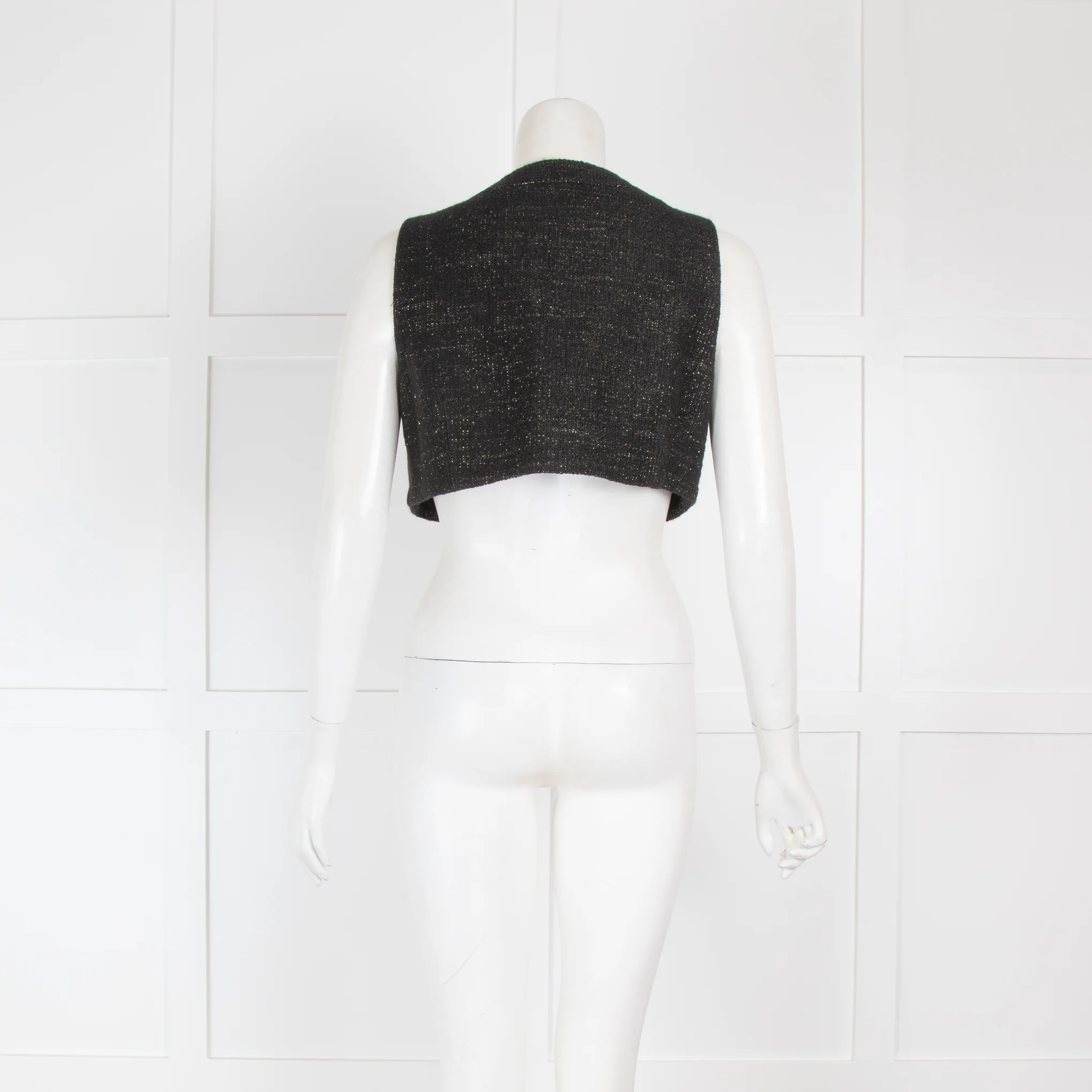 See By Chloe Black Tweed Cropped Top with Gold Thread - Image 3