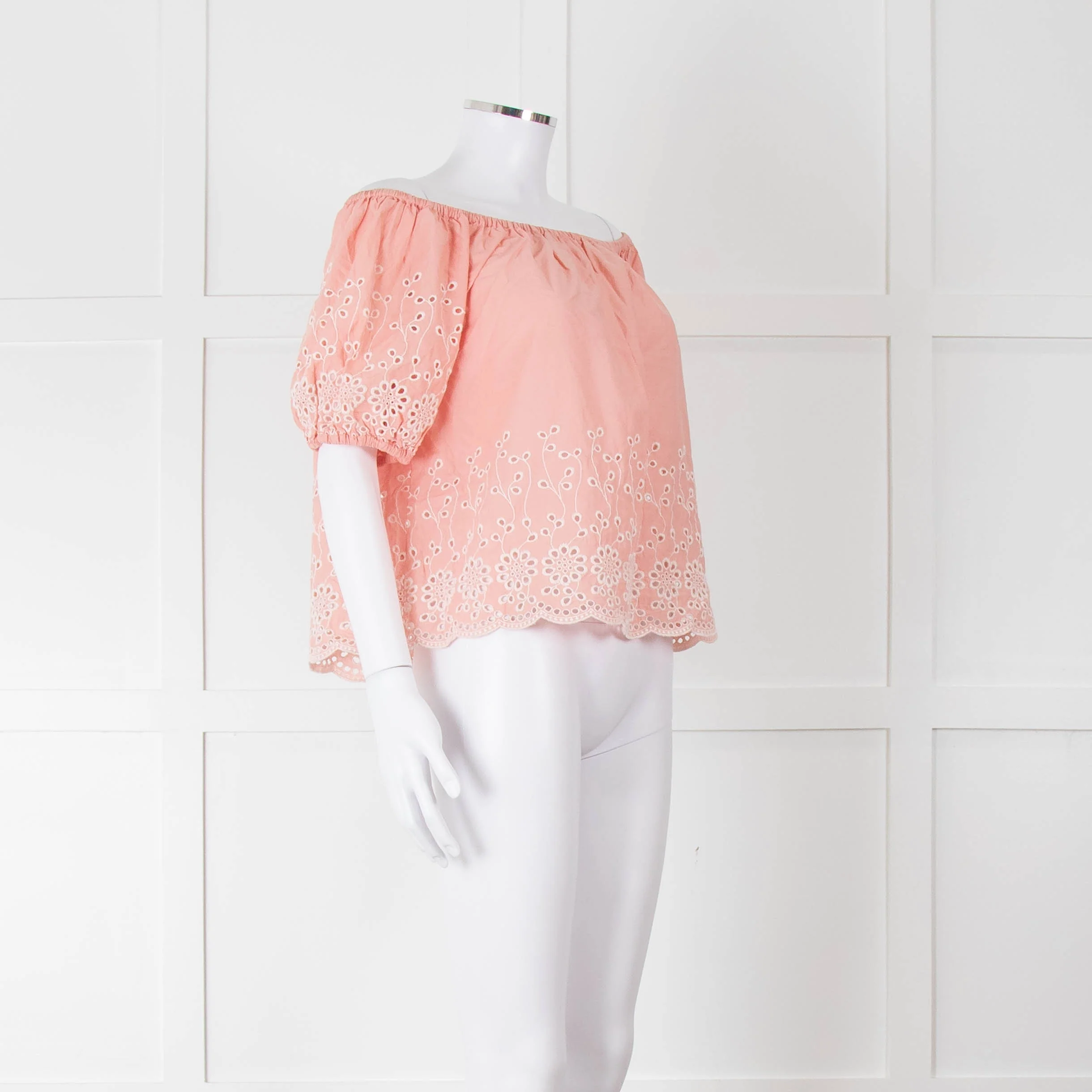 See By Chloe Blush Pink Broderie Off The Shoulder Top - Image 2