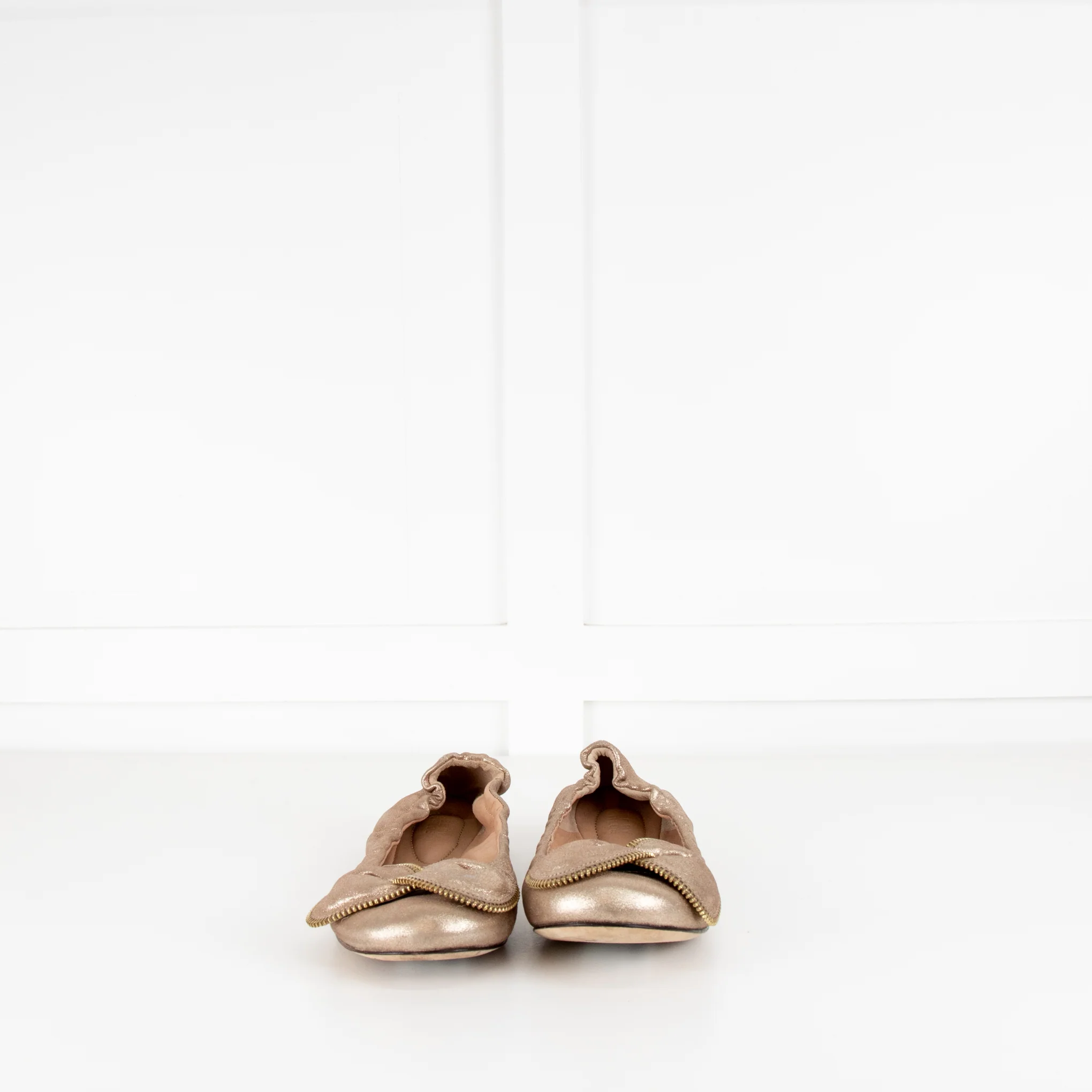 See By Chloe Gold Bow Zip Trim Flat Pumps - Image 2