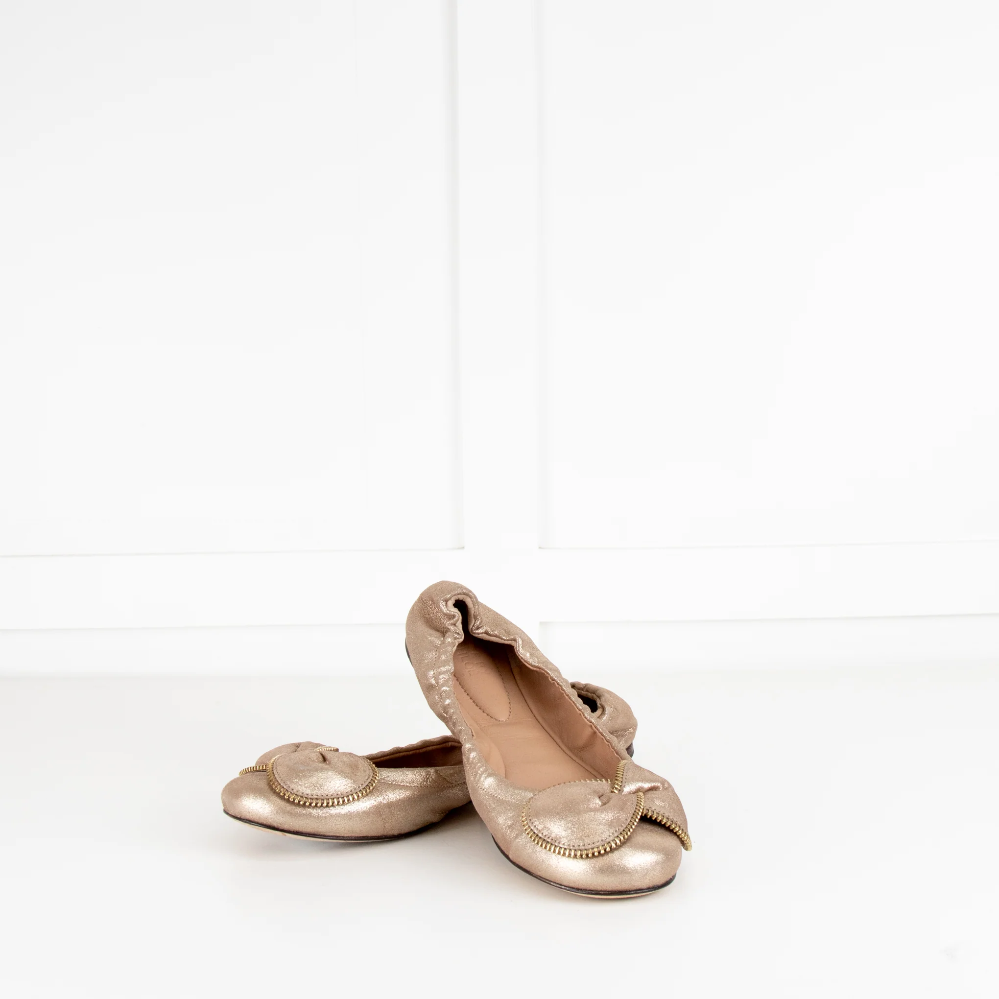 See By Chloe Gold Bow Zip Trim Flat Pumps - Image 4