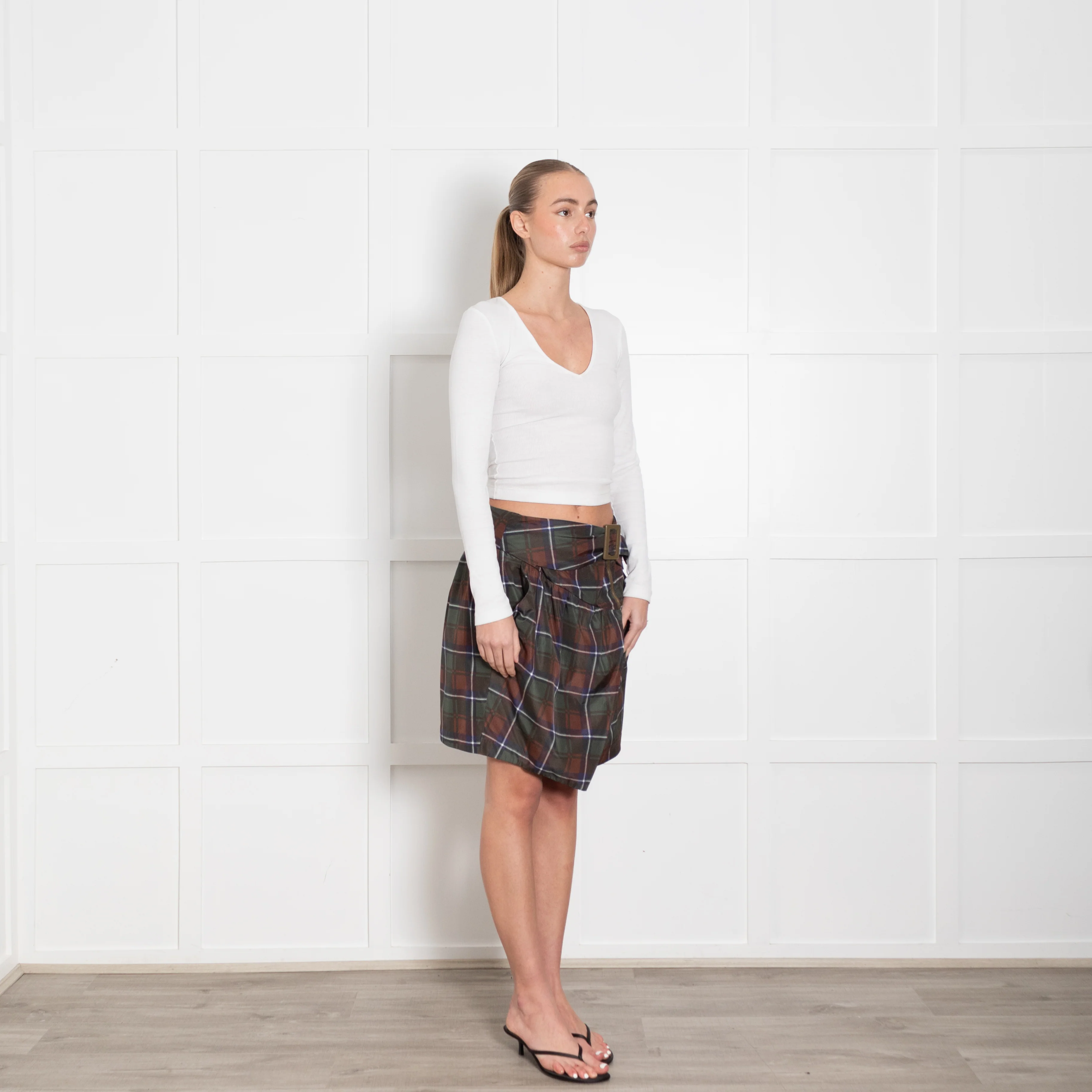 See By Chloe Green Brown Tartan Buckle Detail Mini Skirt - Image 7