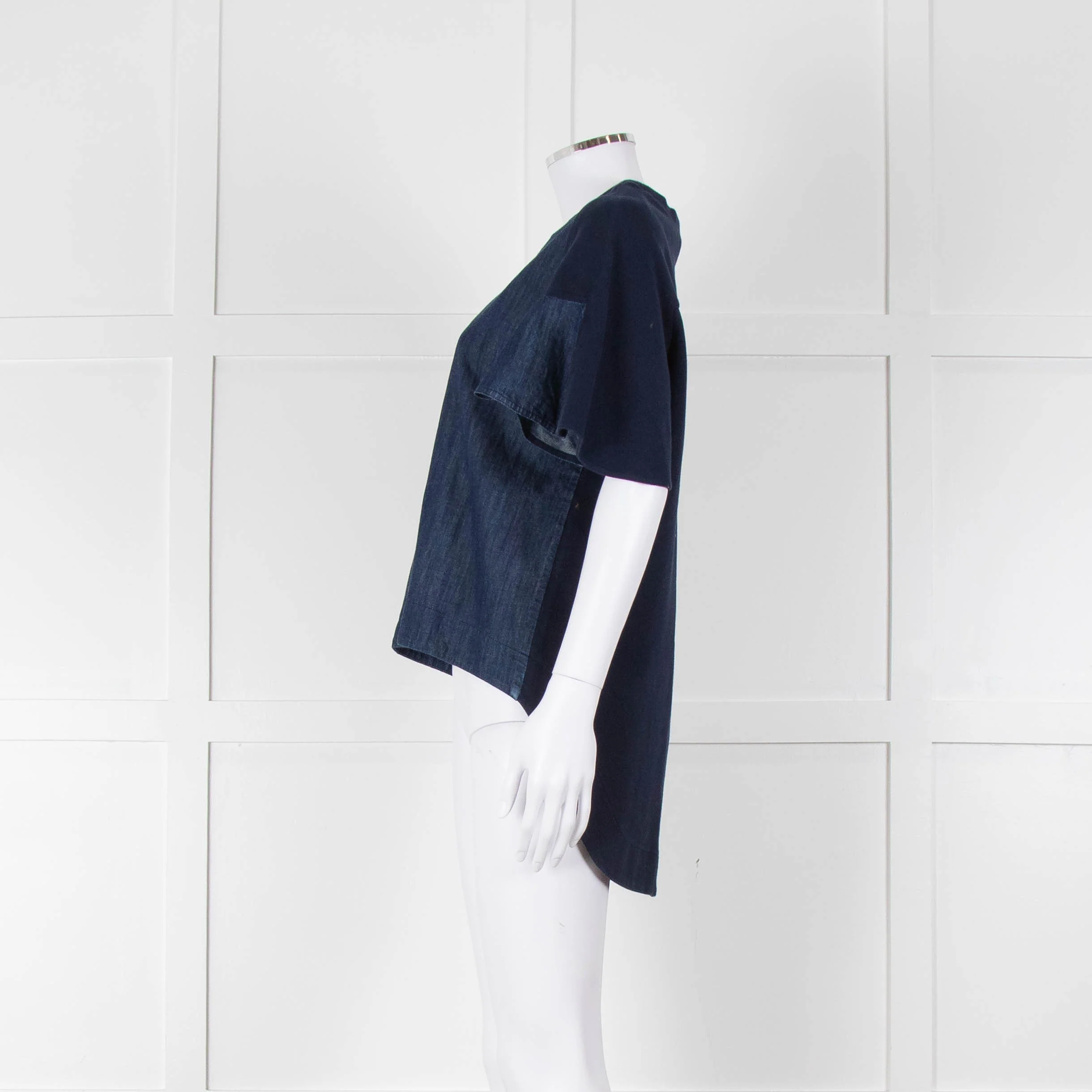 See By Chloe Navy Denim Front Short Sleeve Top - Image 7