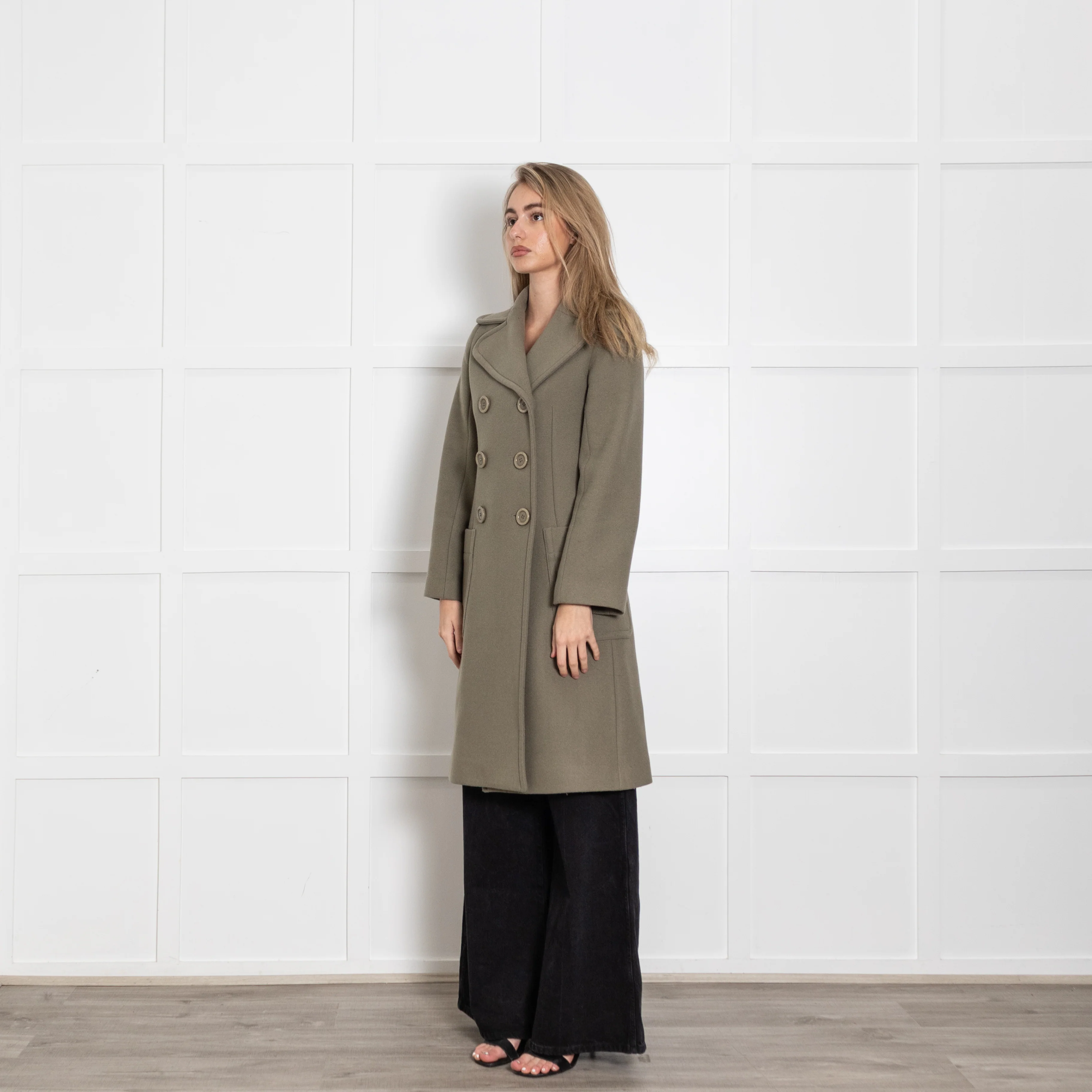 See By Chloe Smoky Khaki Double Breasted Wool Mix Coat - Image 3