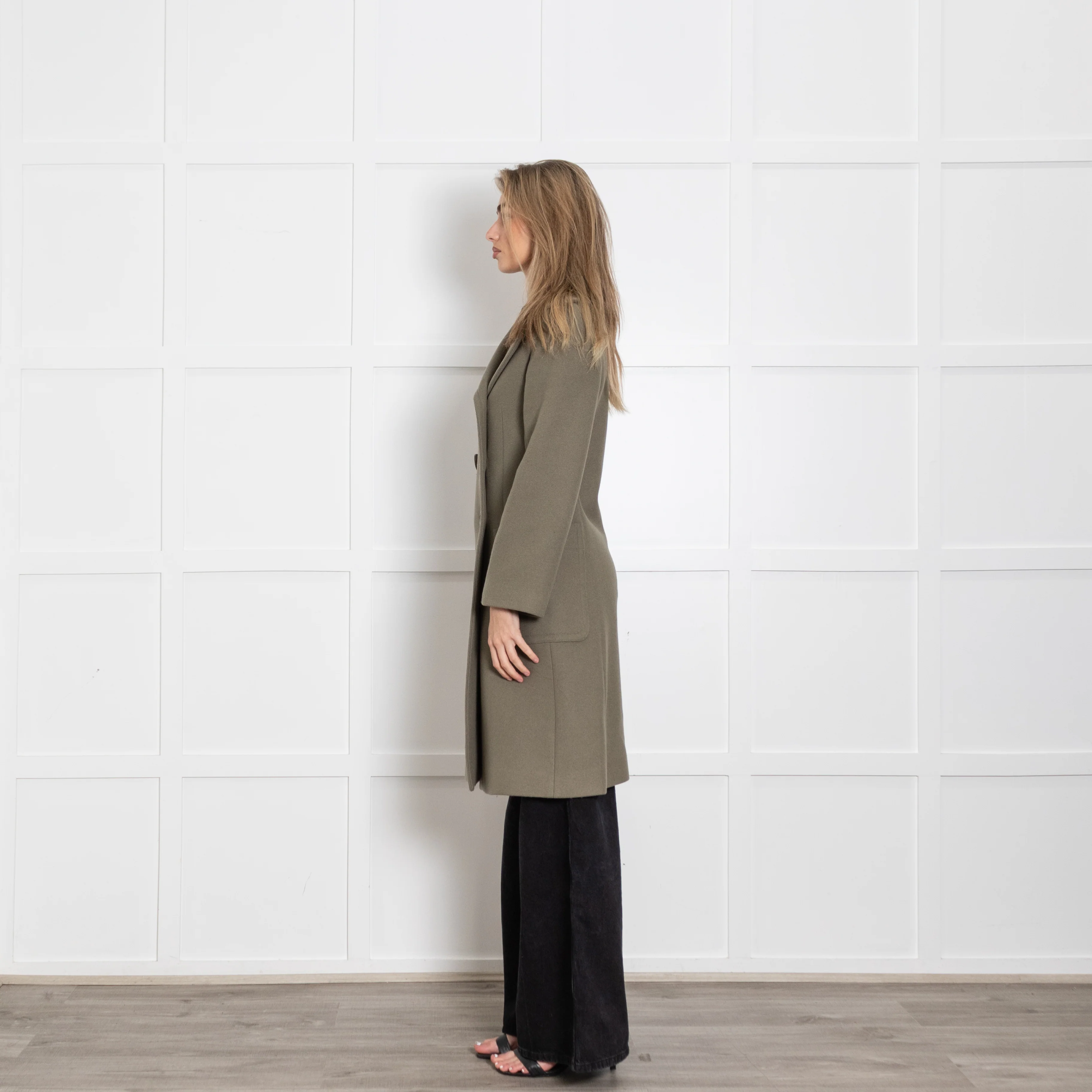 See By Chloe Smoky Khaki Double Breasted Wool Mix Coat - Image 4
