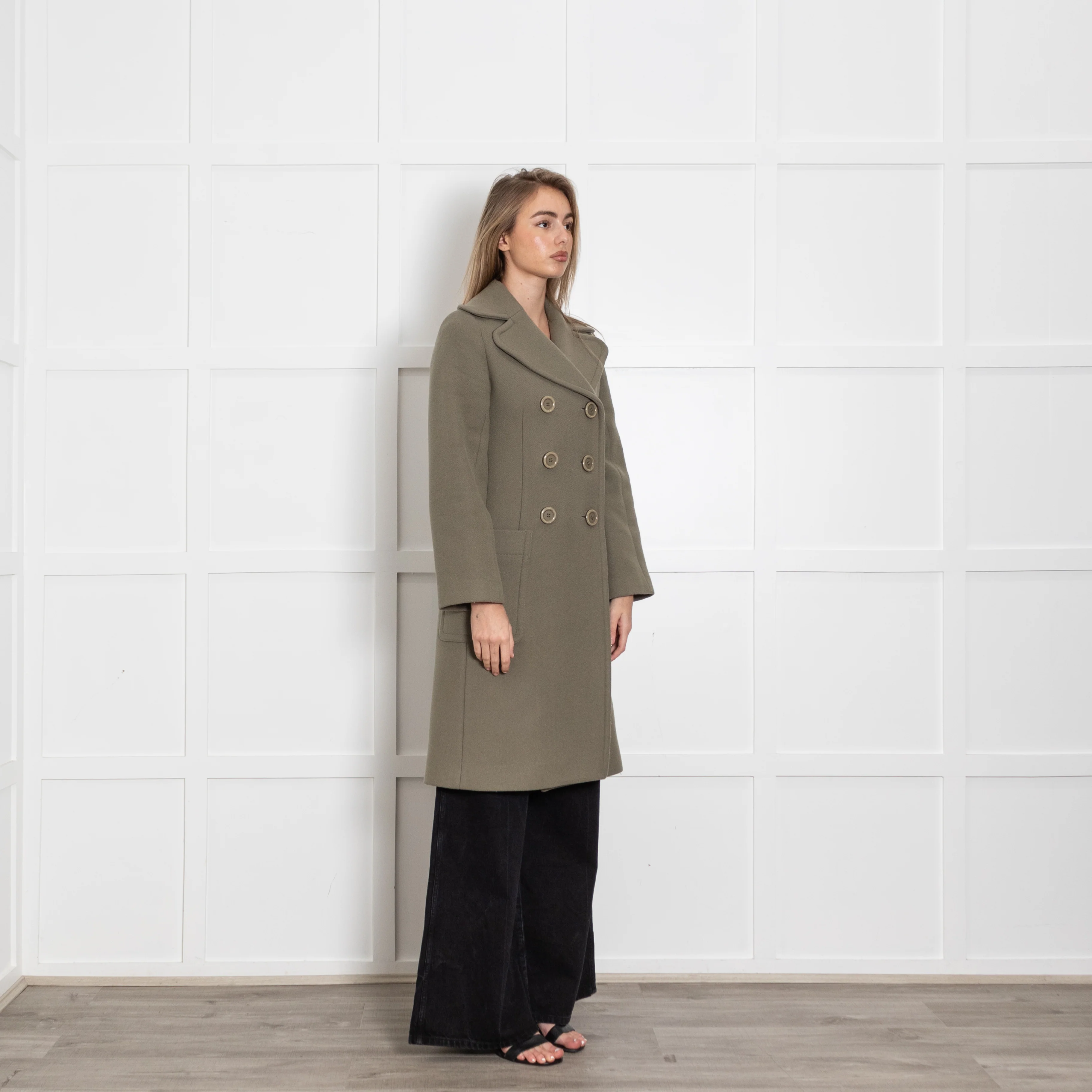 See By Chloe Smoky Khaki Double Breasted Wool Mix Coat - Image 7