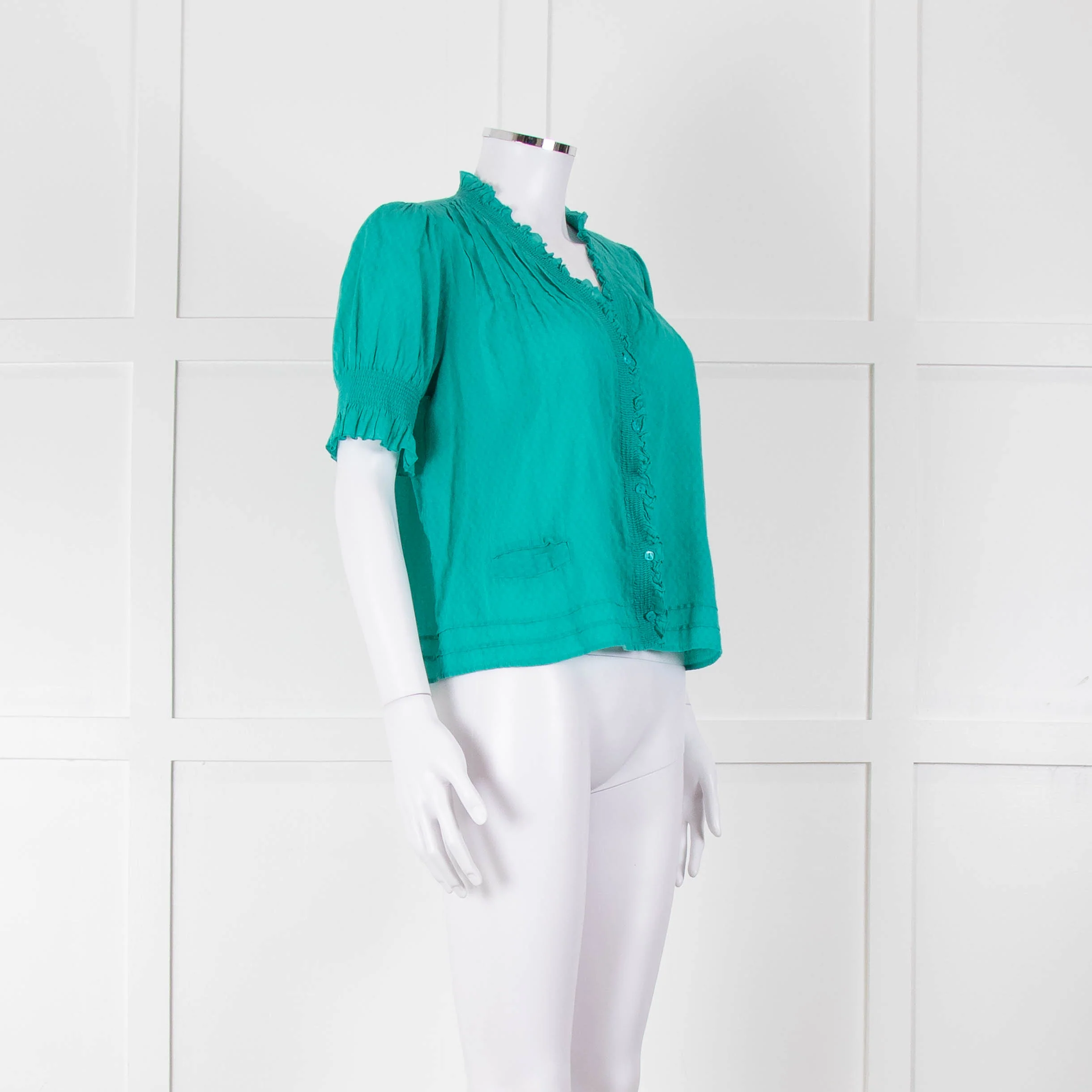 See By Chloe Turquoise Ruffle Front Short Sleeve Blouse - Image 2