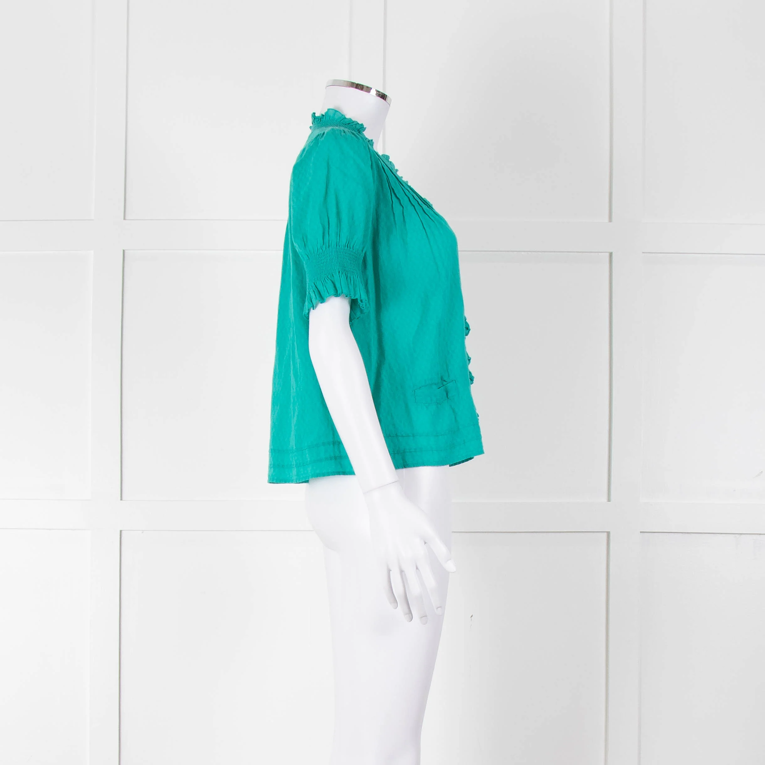 See By Chloe Turquoise Ruffle Front Short Sleeve Blouse - Image 3