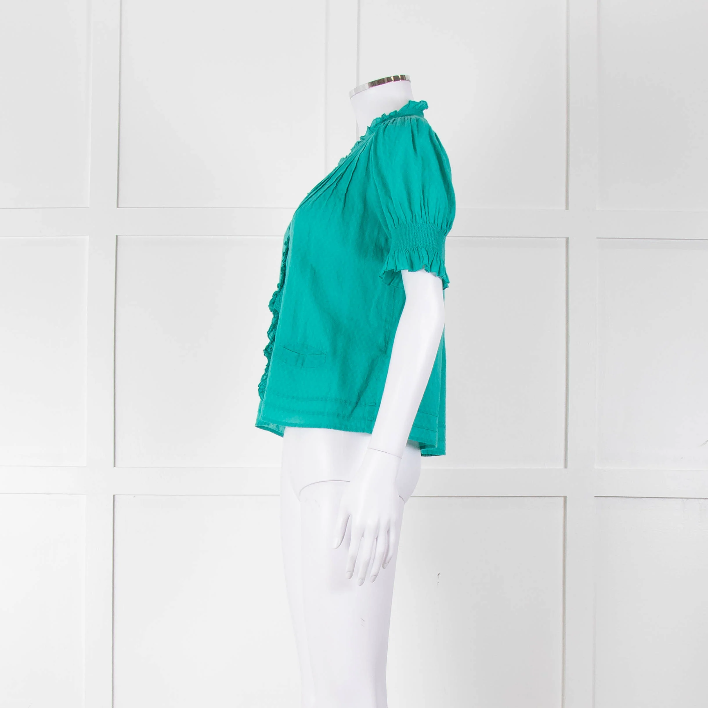 See By Chloe Turquoise Ruffle Front Short Sleeve Blouse - Image 7
