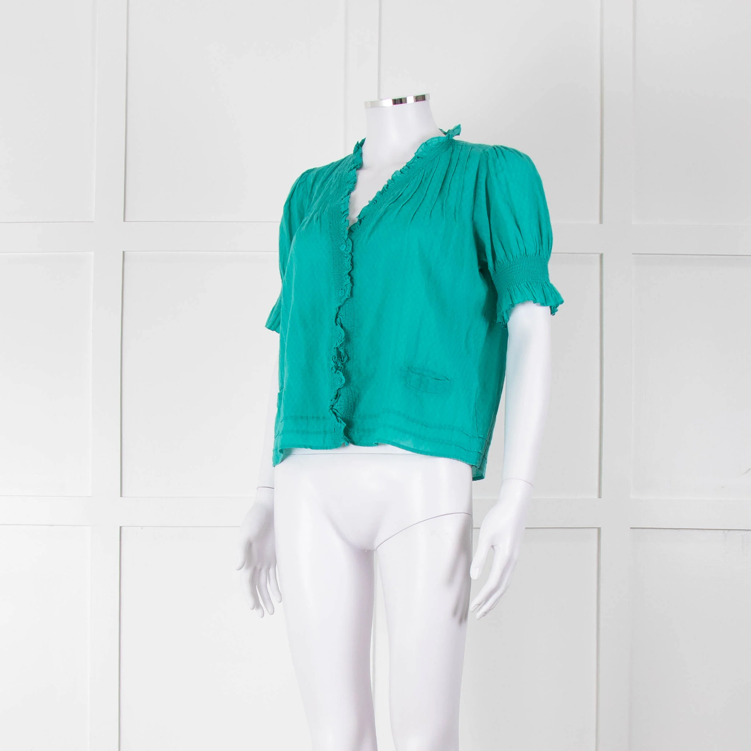 See By Chloe Turquoise Ruffle Front Short Sleeve Blouse - Image 8