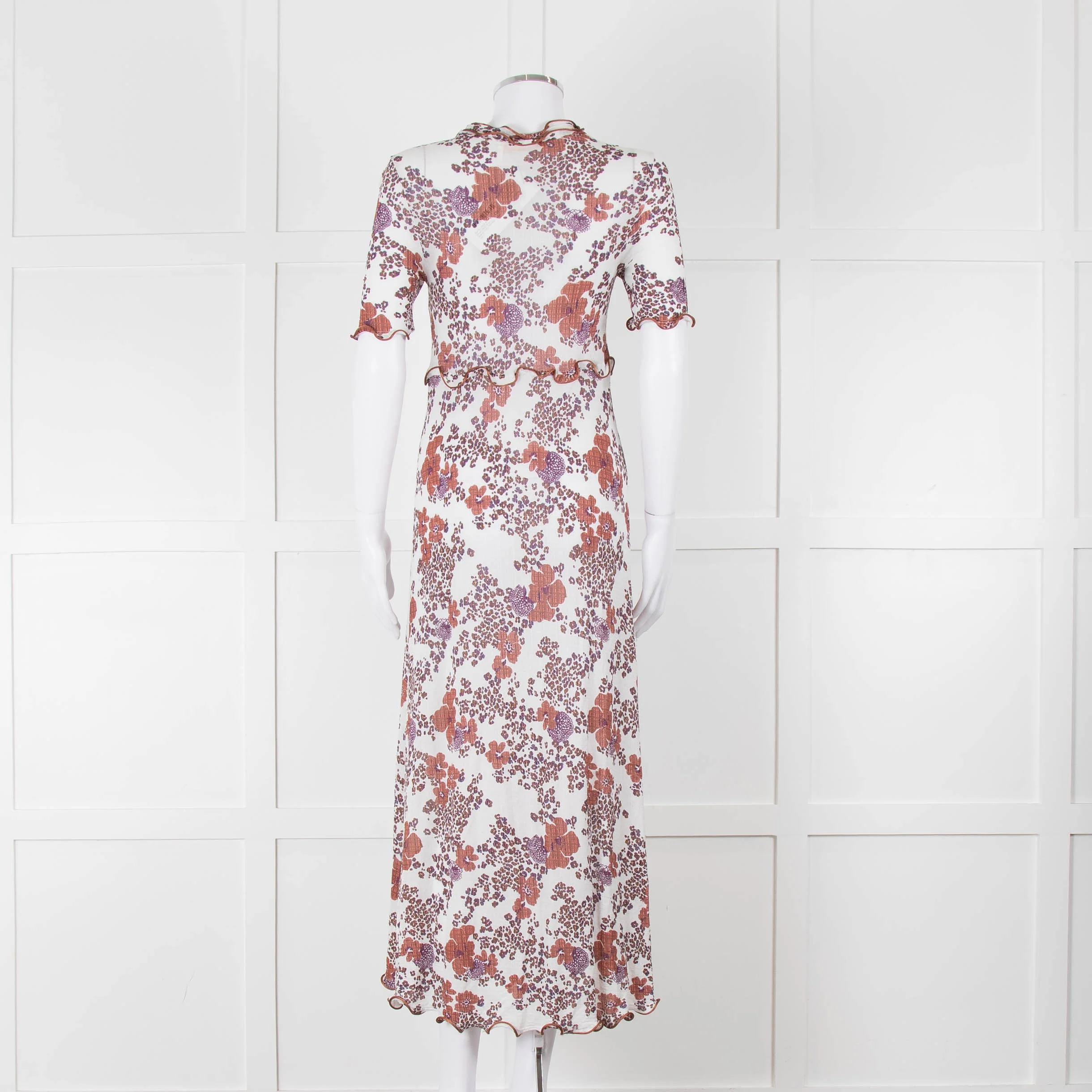 See By Chloe White Brown Floral Short Sleeve Dress With Slip - Image 5